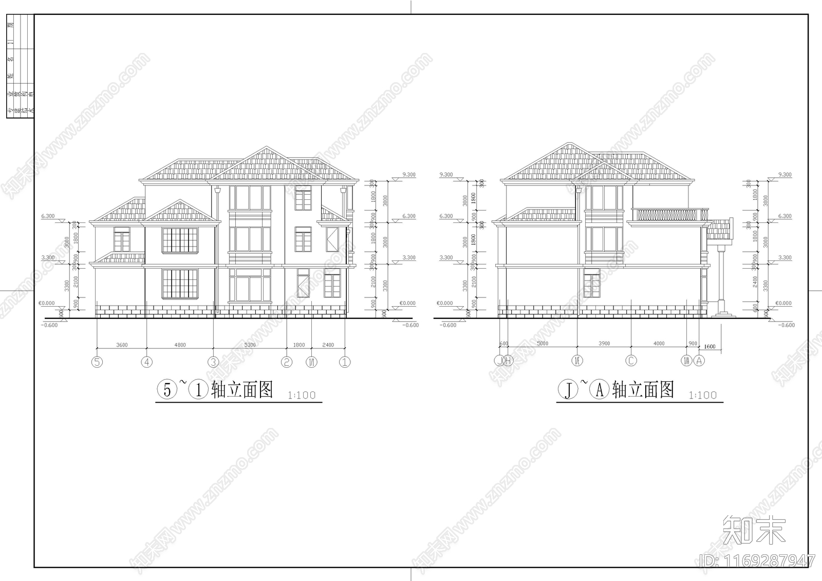 欧式别墅建筑cad施工图下载【ID:1169287947】