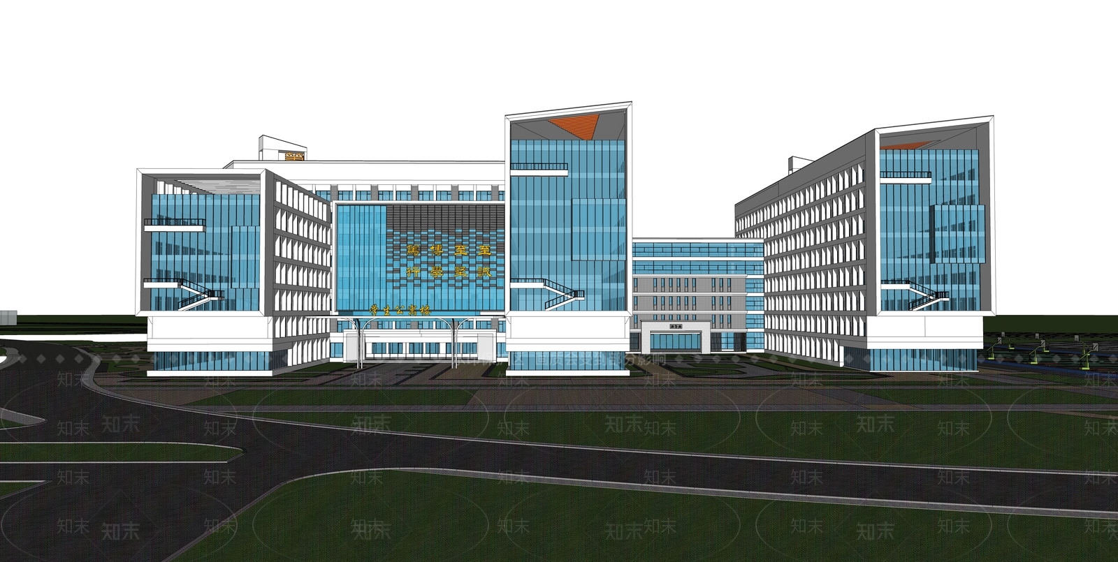 现代新中式学校建筑SU模型下载【ID:1169298045】