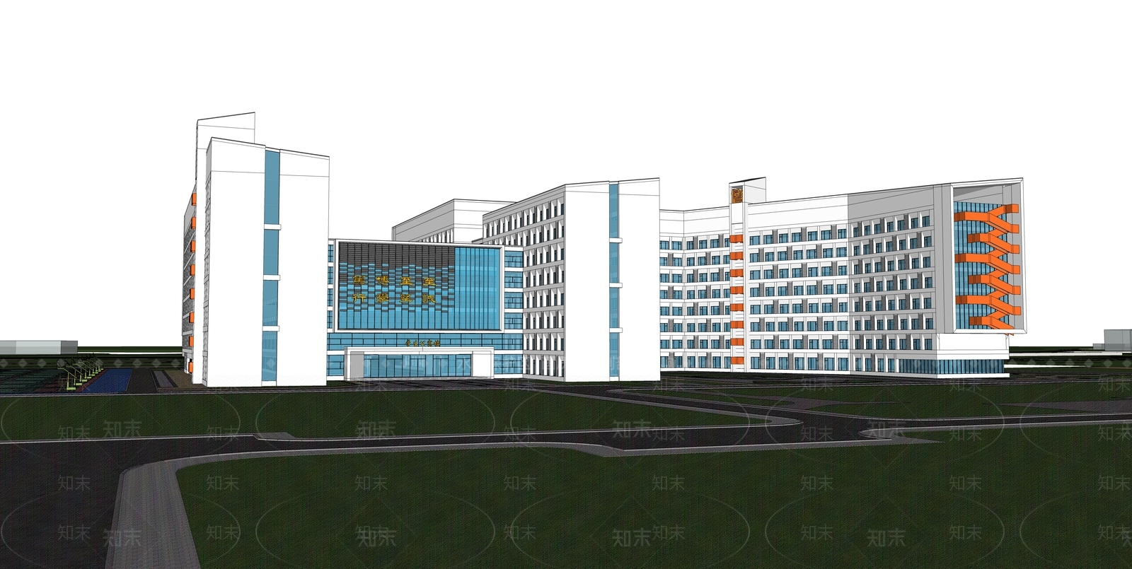 现代新中式学校建筑SU模型下载【ID:1169298045】