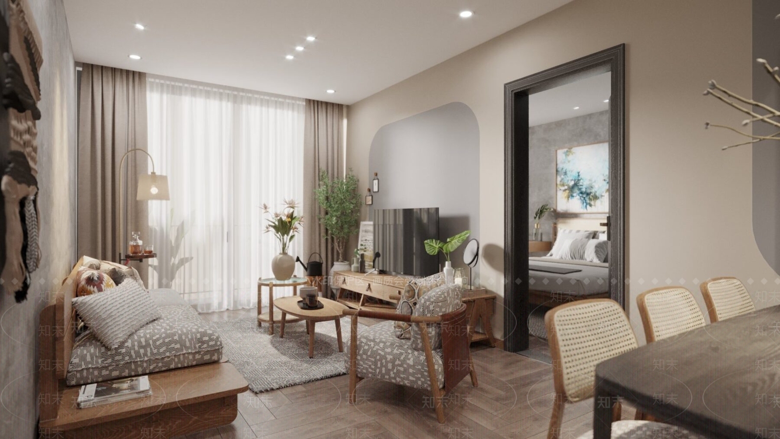 奶油侘寂公寓3D模型下载【ID:1169310748】