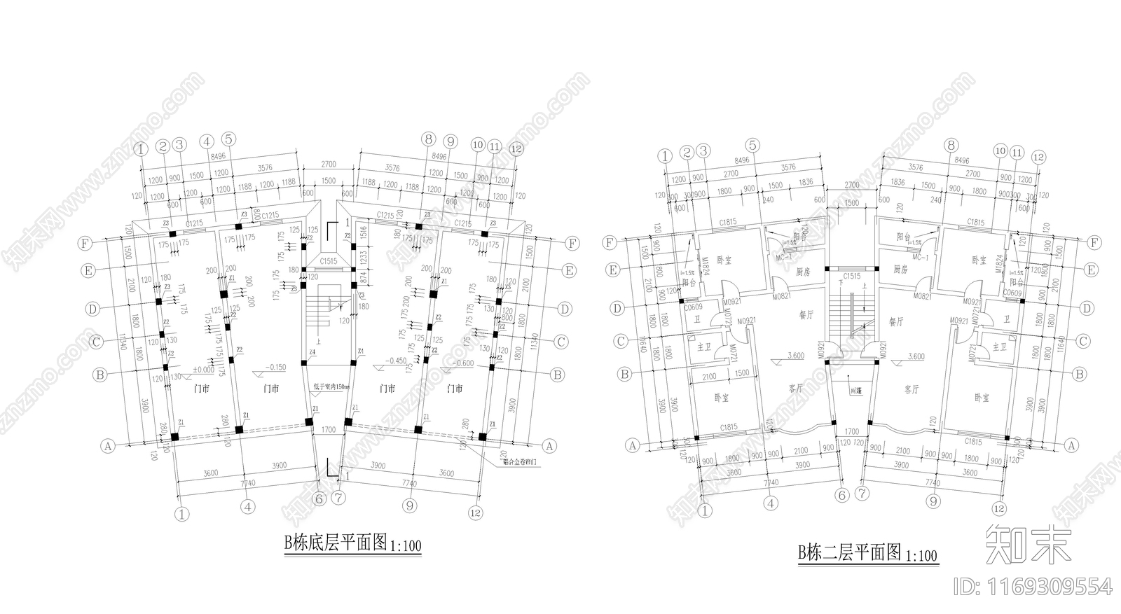 住宅楼建筑cad施工图下载【ID:1169309554】