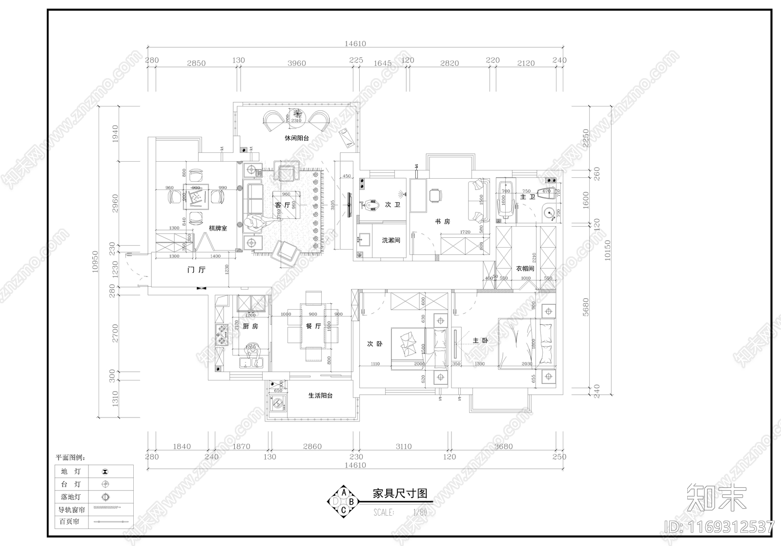 整体家装空间cad施工图下载【ID:1169312537】