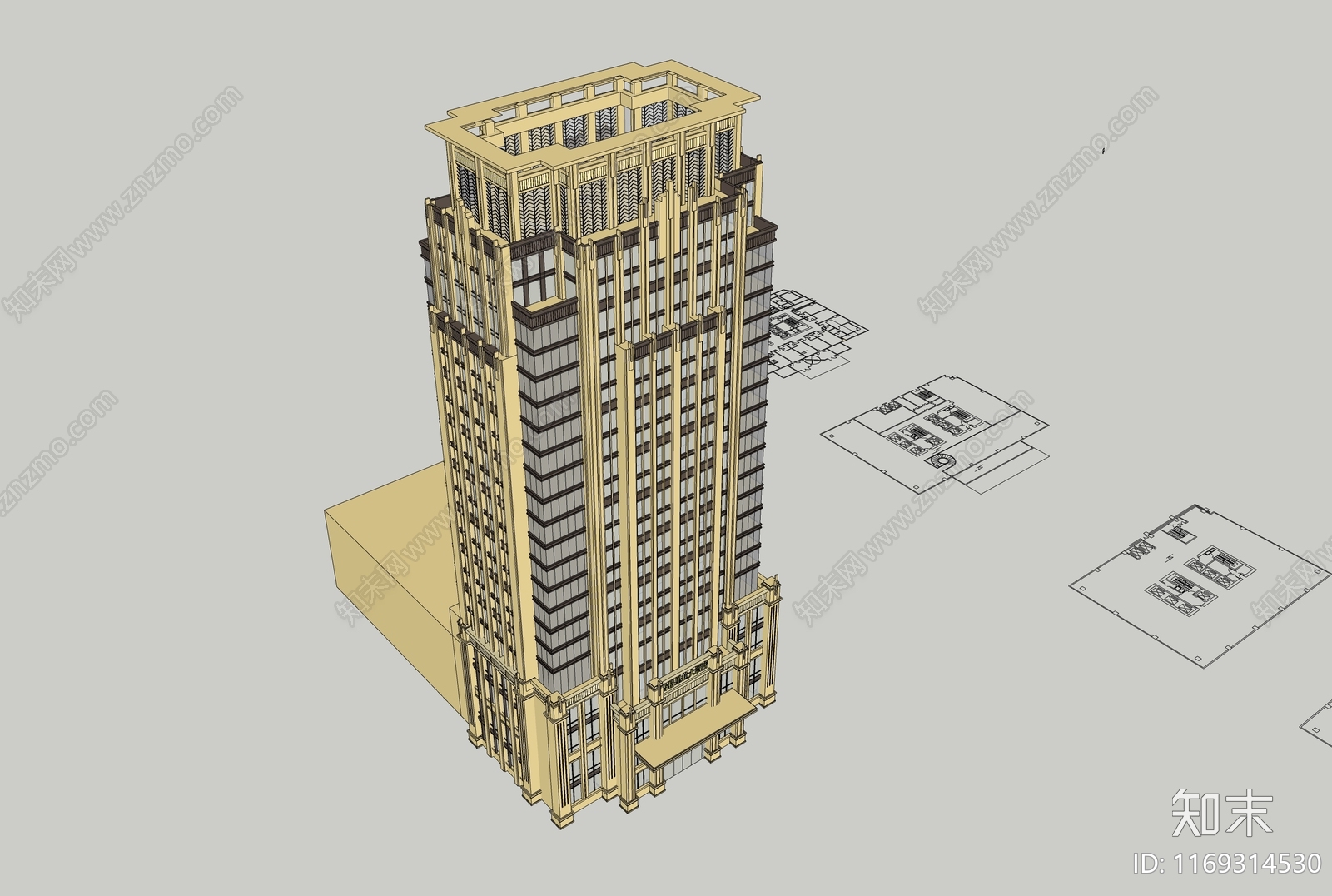 欧式复古酒店建筑SU模型下载【ID:1169314530】