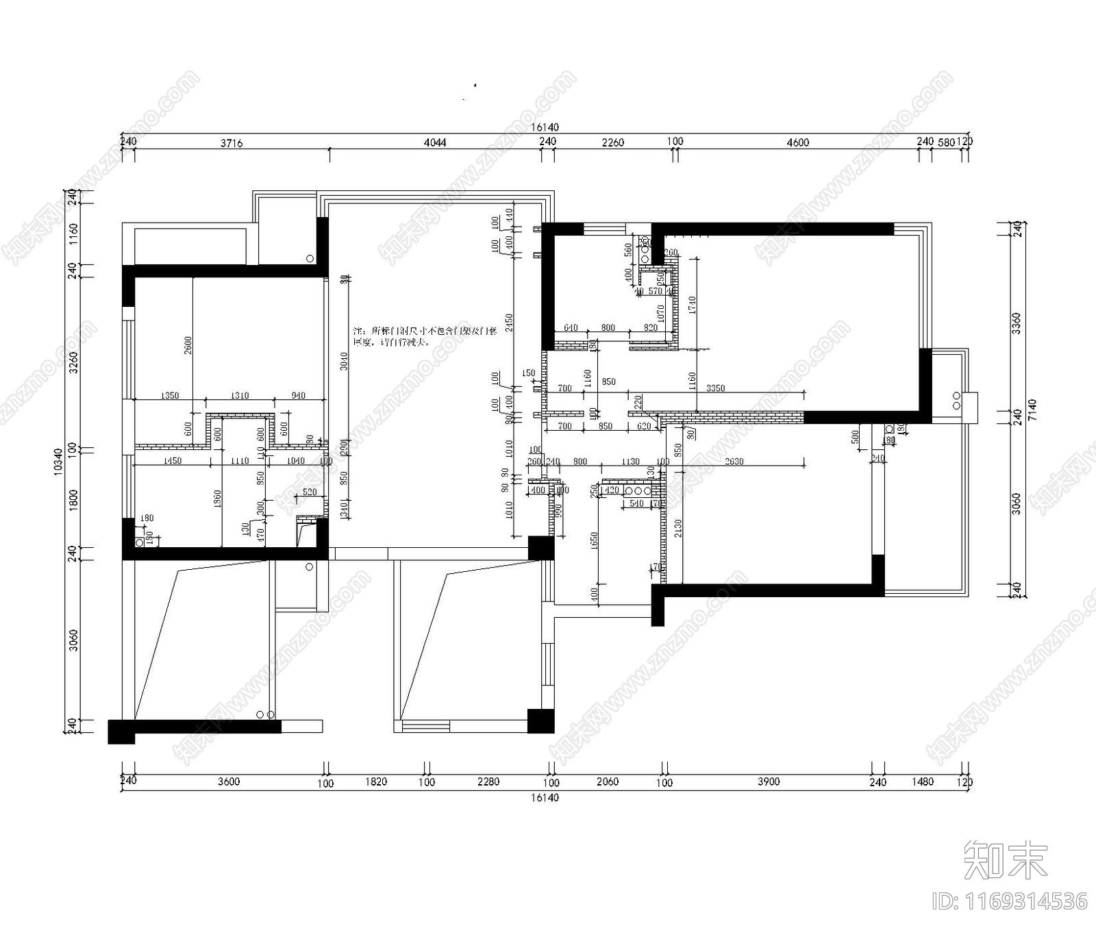 整体家装空间cad施工图下载【ID:1169314536】