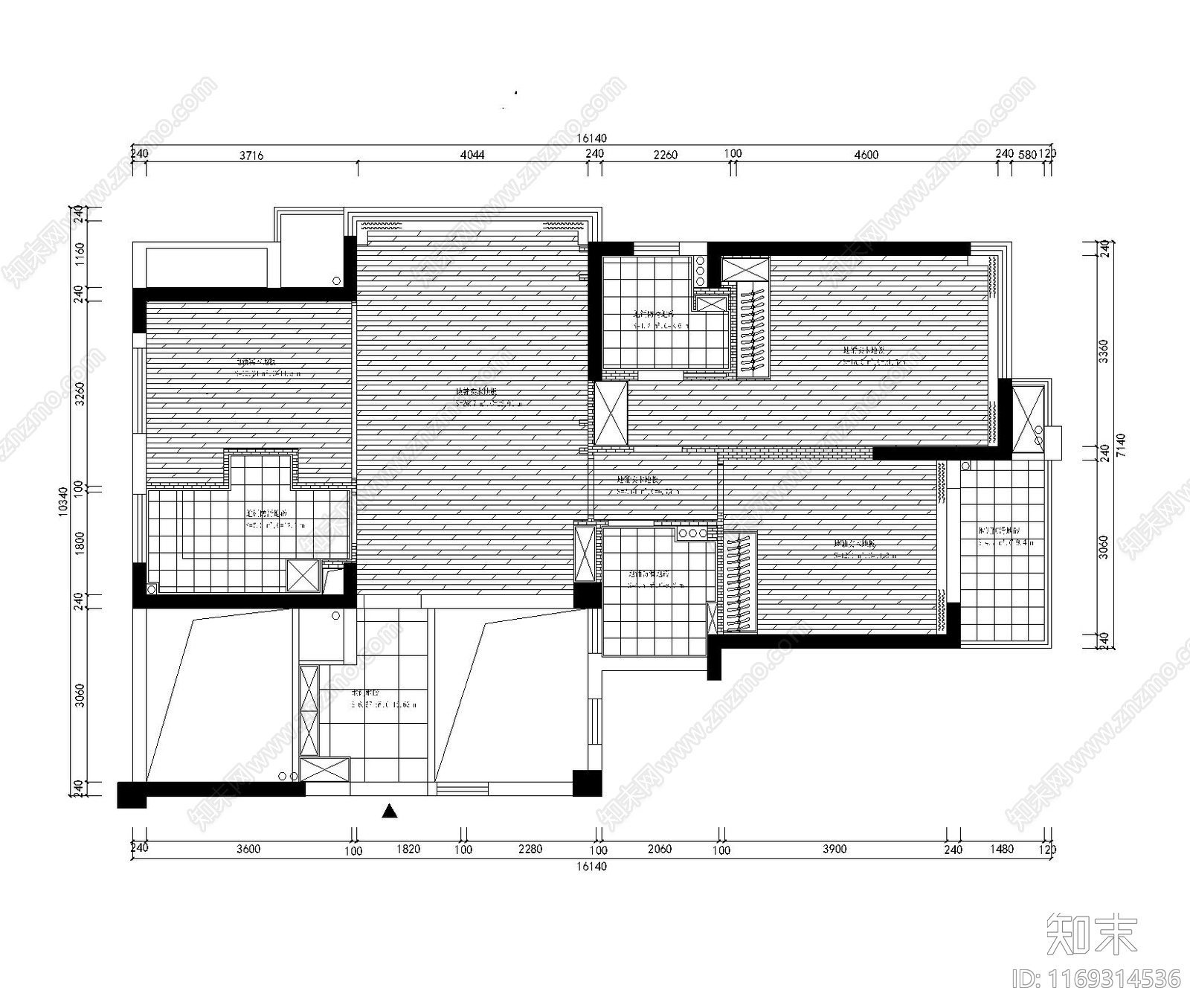 整体家装空间cad施工图下载【ID:1169314536】