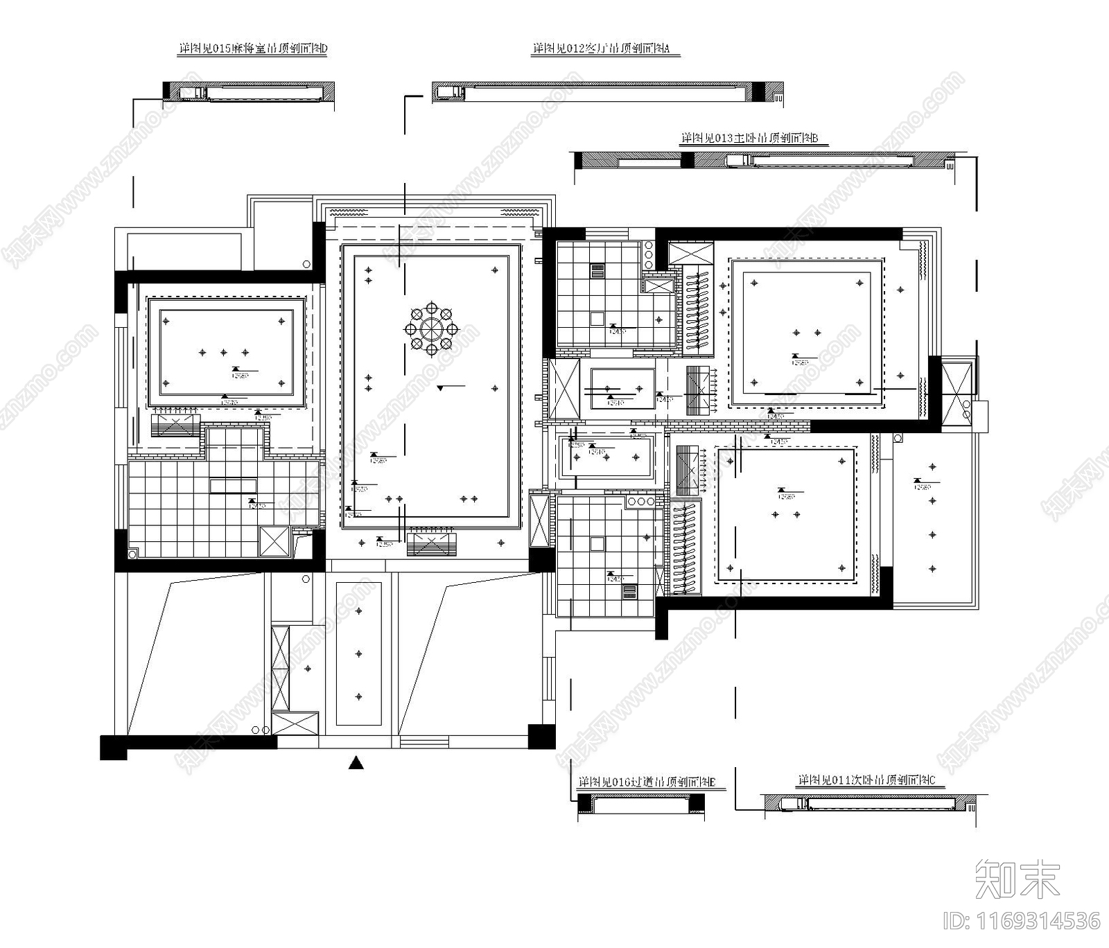 整体家装空间cad施工图下载【ID:1169314536】