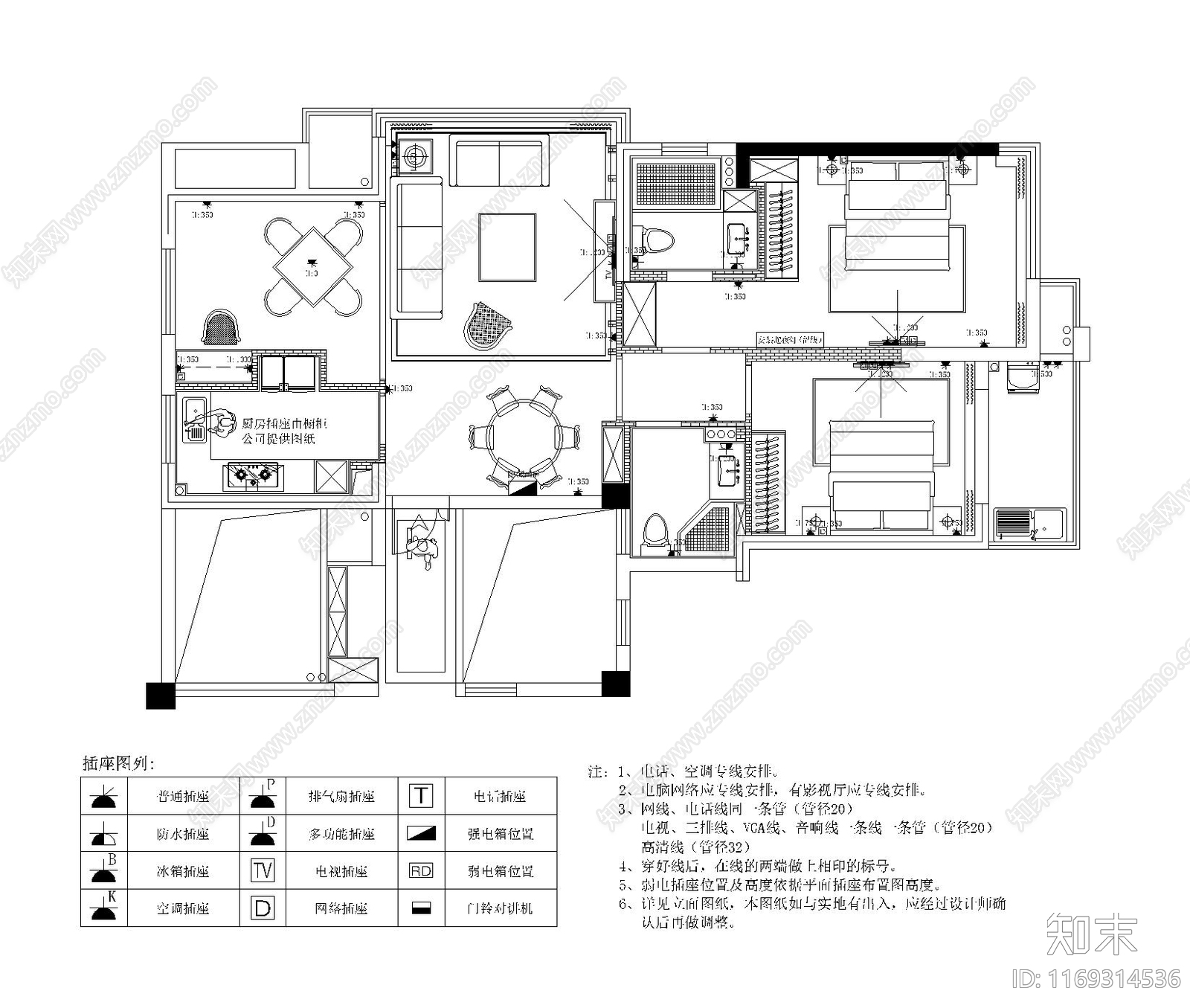 整体家装空间cad施工图下载【ID:1169314536】