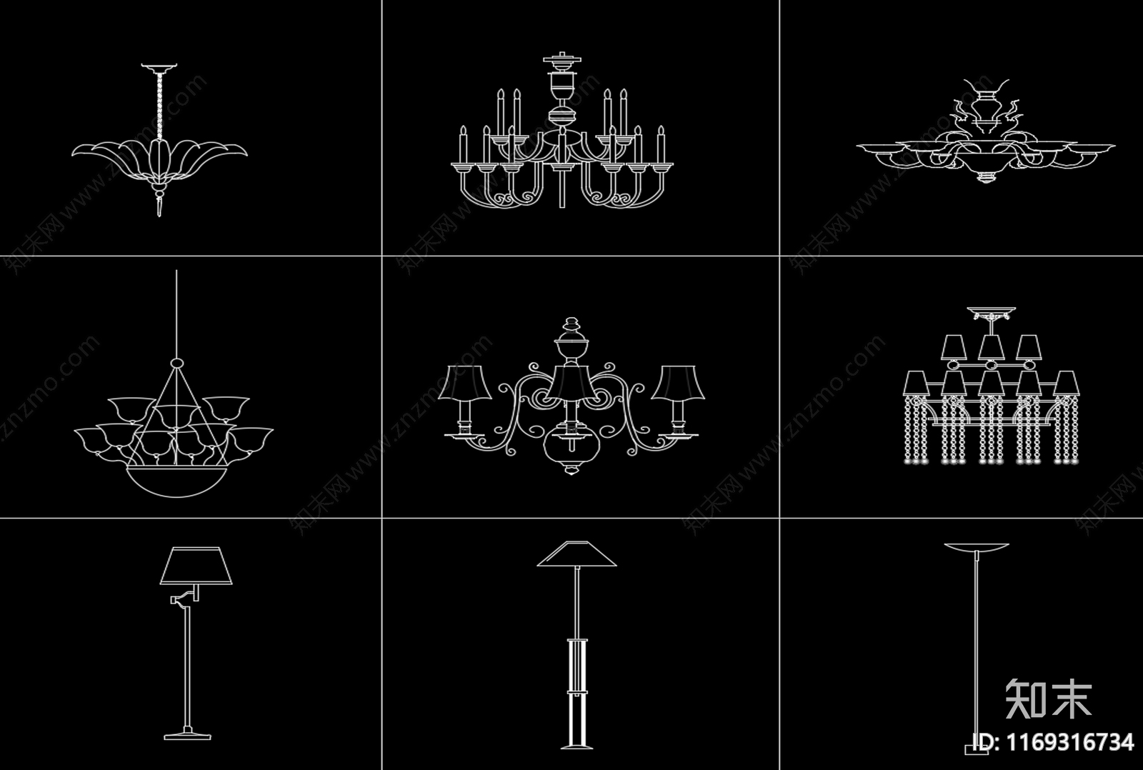 现代欧式灯具图库cad施工图下载【ID:1169316734】