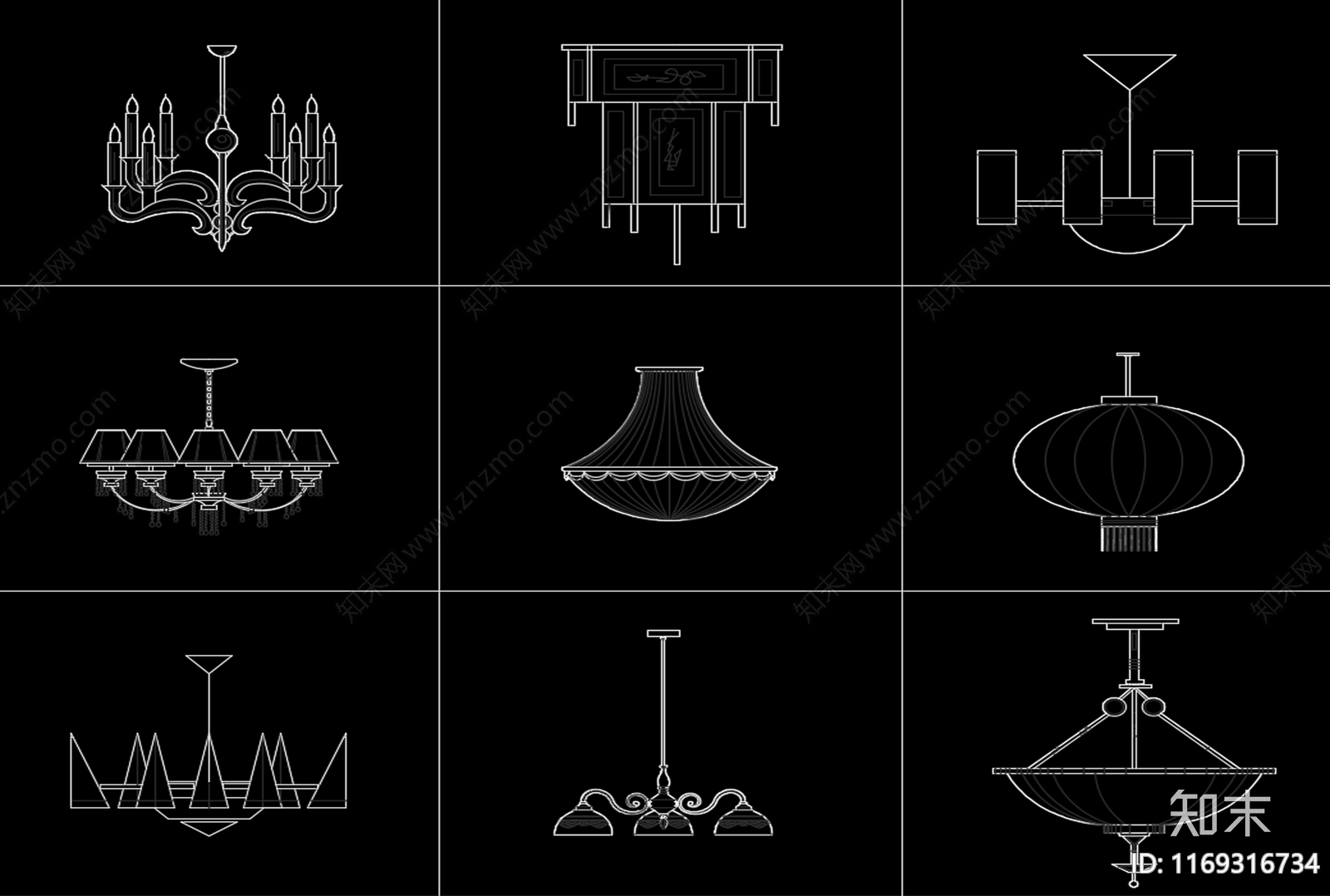 现代欧式灯具图库cad施工图下载【ID:1169316734】