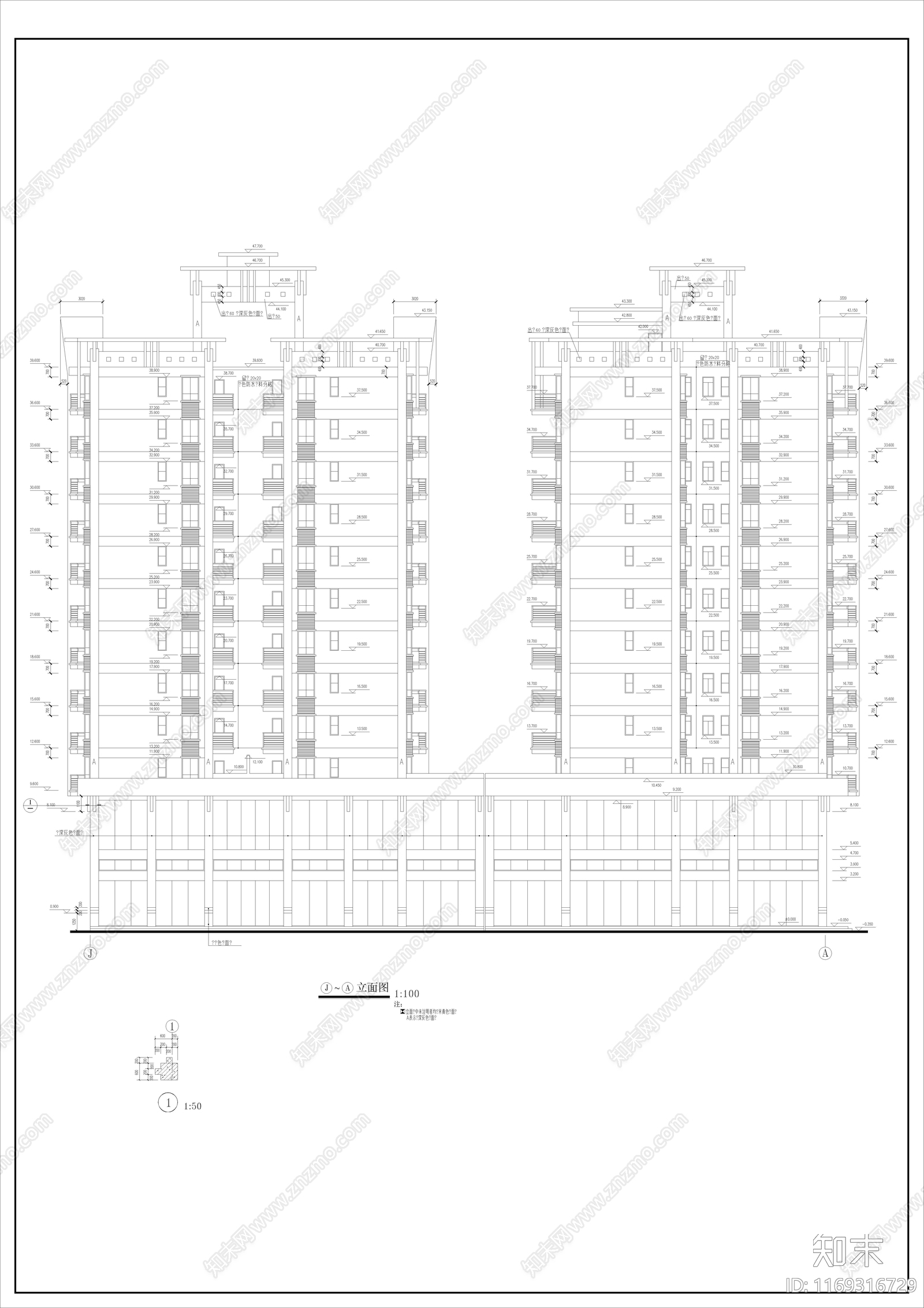 住宅楼建筑cad施工图下载【ID:1169316729】