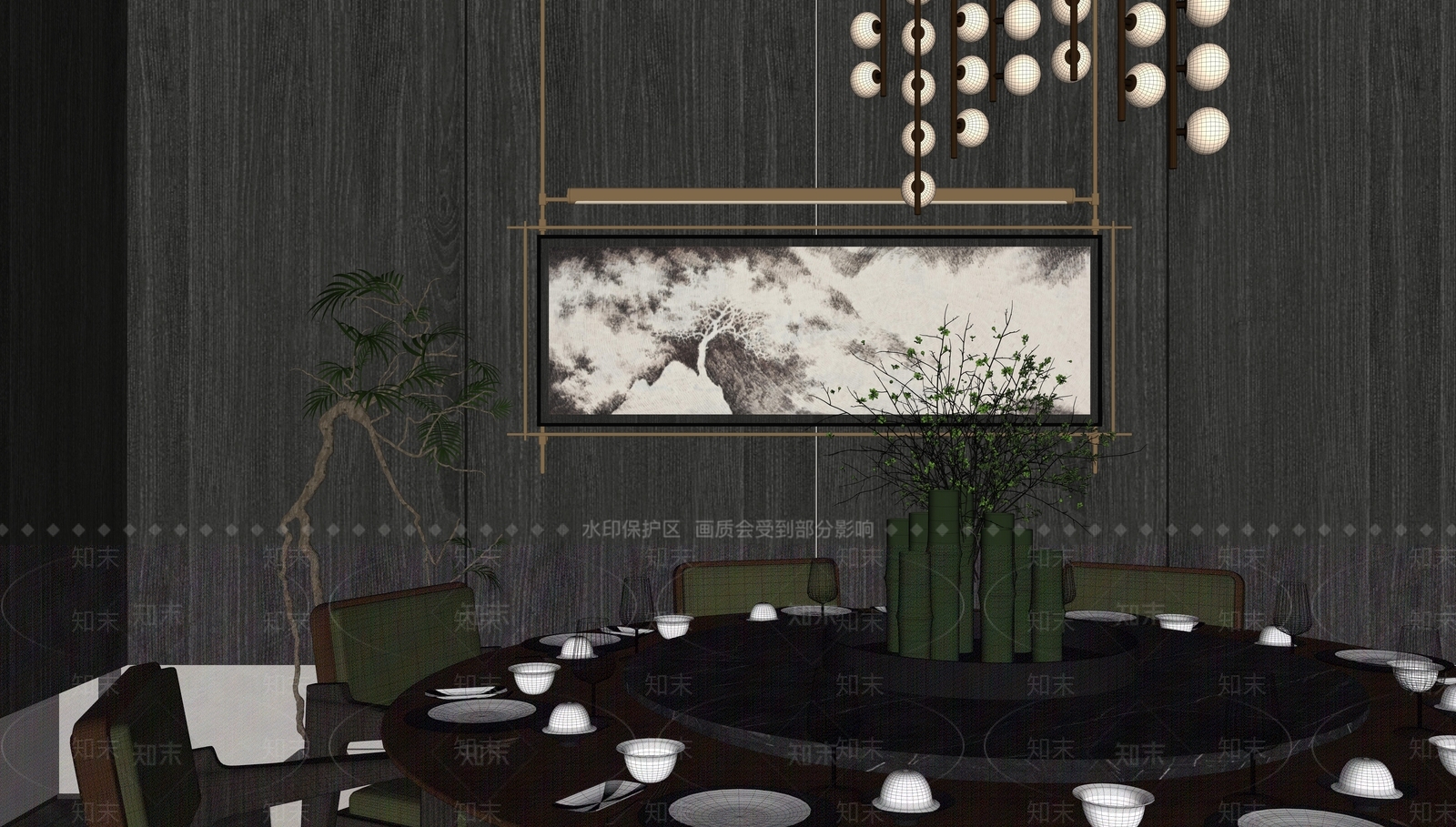 新中式现代包厢SU模型下载【ID:1169317631】