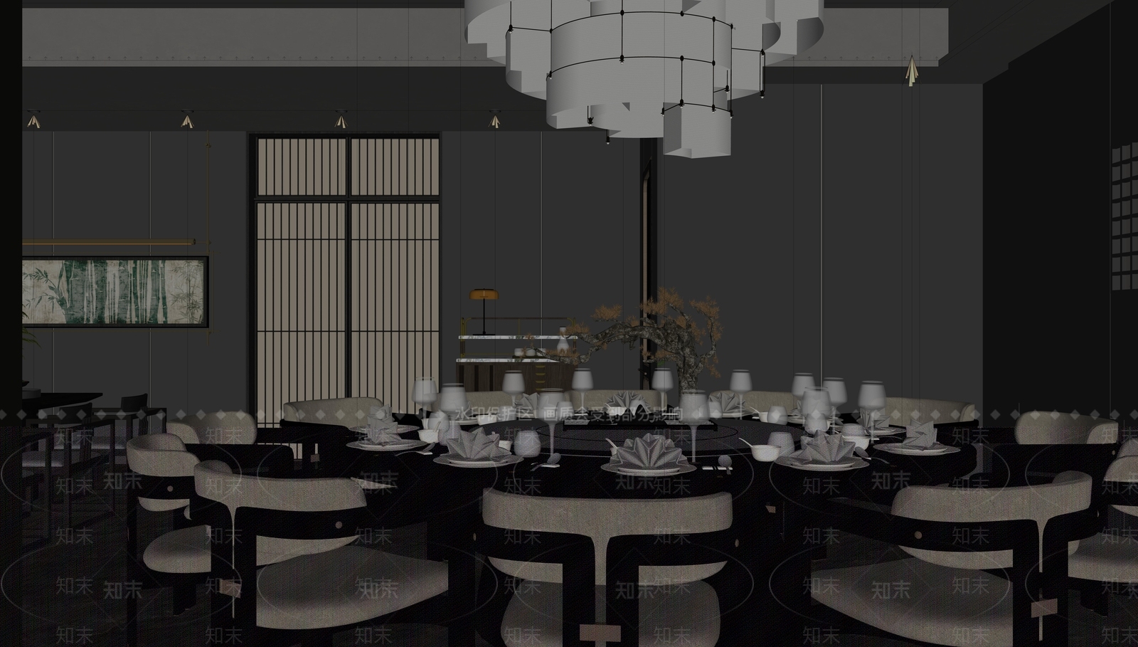 现代新中式包厢SU模型下载【ID:1169319359】