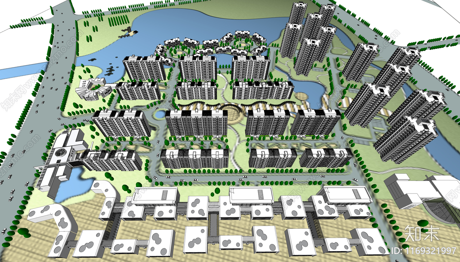 现代小区建筑SU模型下载【ID:1169321997】