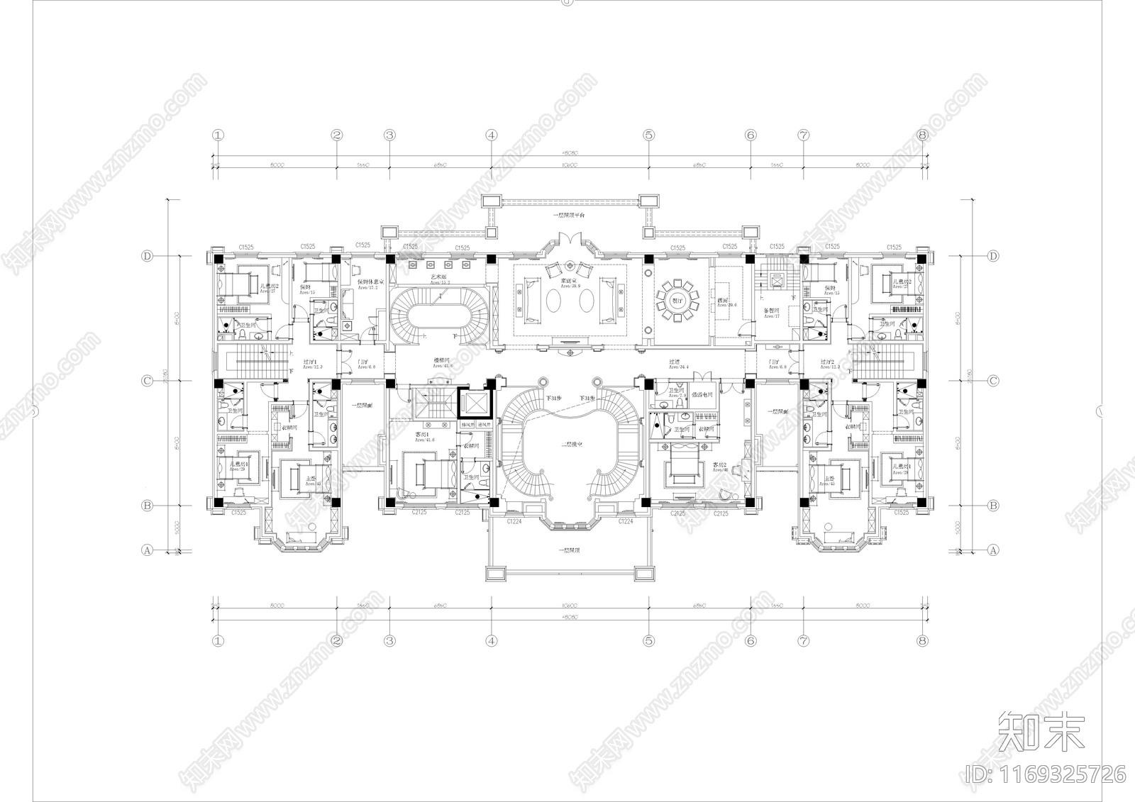 法式欧式整体家装空间cad施工图下载【ID:1169325726】