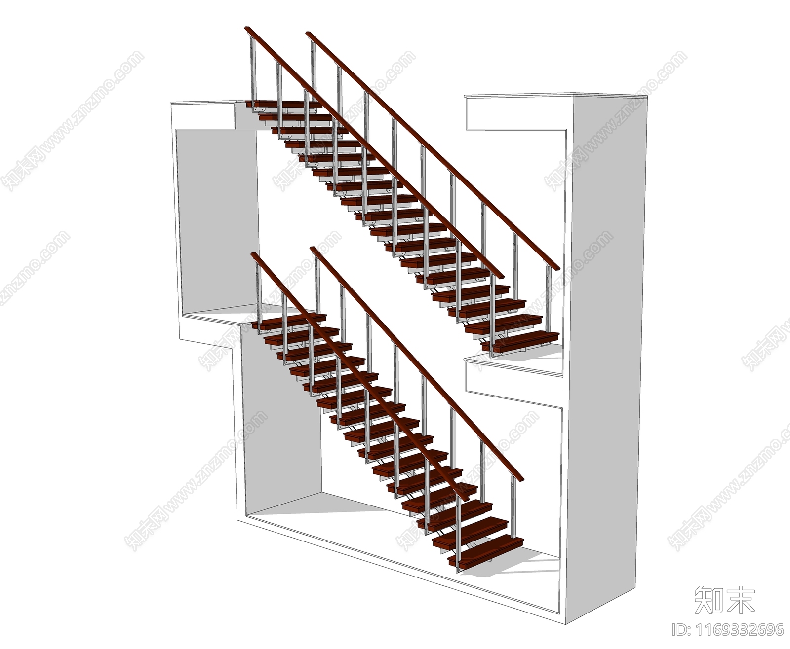 现代楼梯SU模型下载【ID:1169332696】