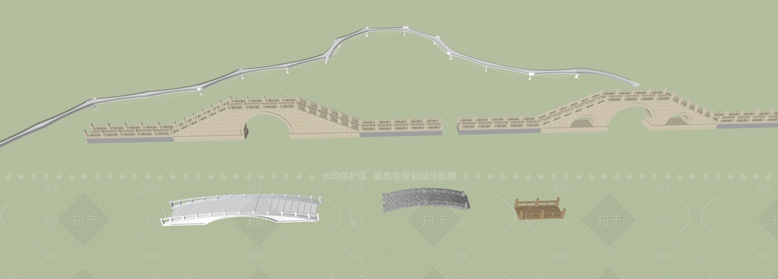 新中式简约景观桥SU模型下载【ID:1169339467】