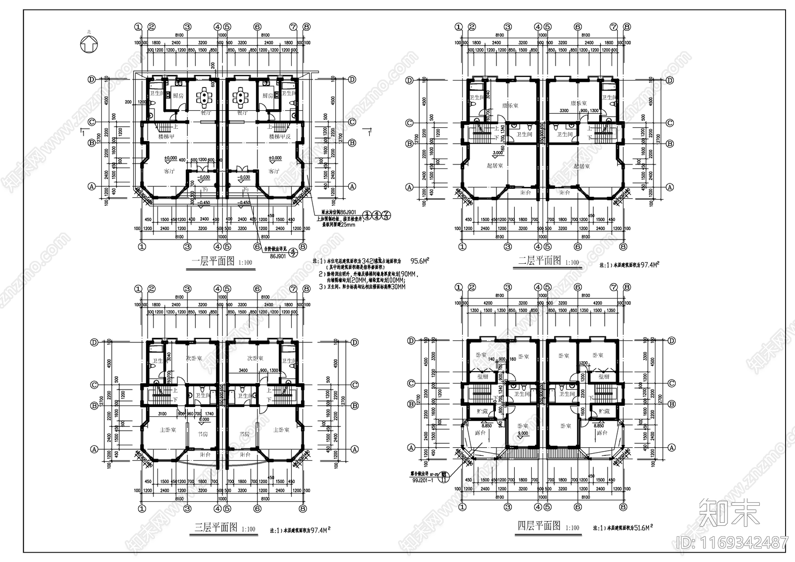 现代别墅建筑cad施工图下载【ID:1169342487】