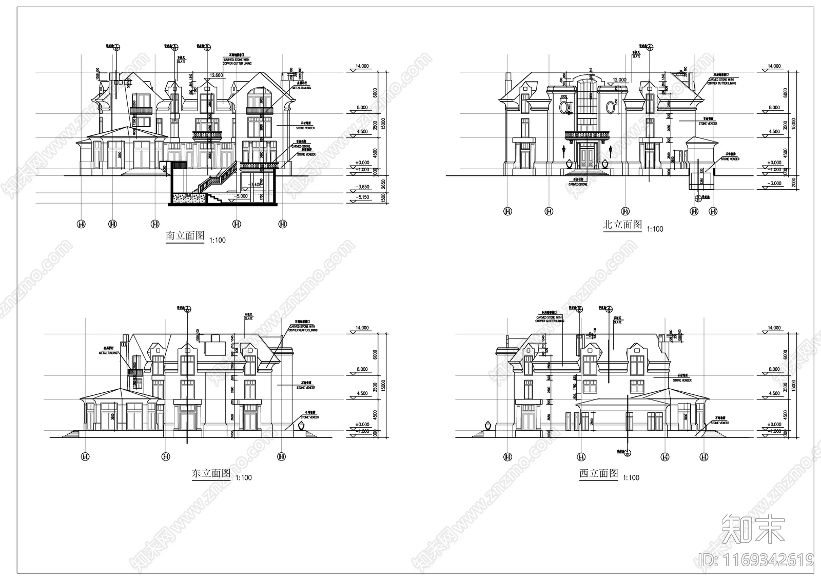 现代别墅建筑cad施工图下载【ID:1169342619】