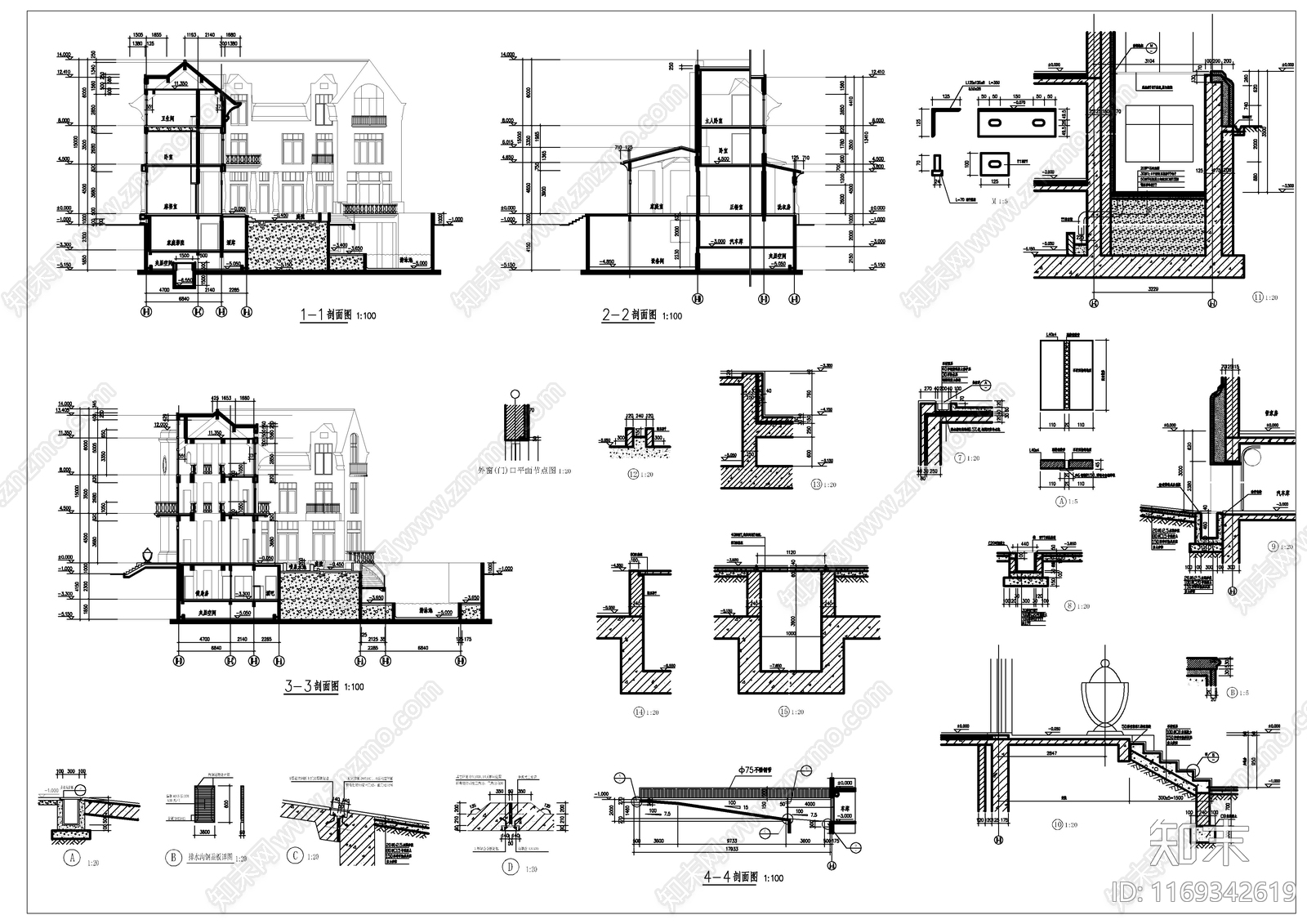 现代别墅建筑cad施工图下载【ID:1169342619】