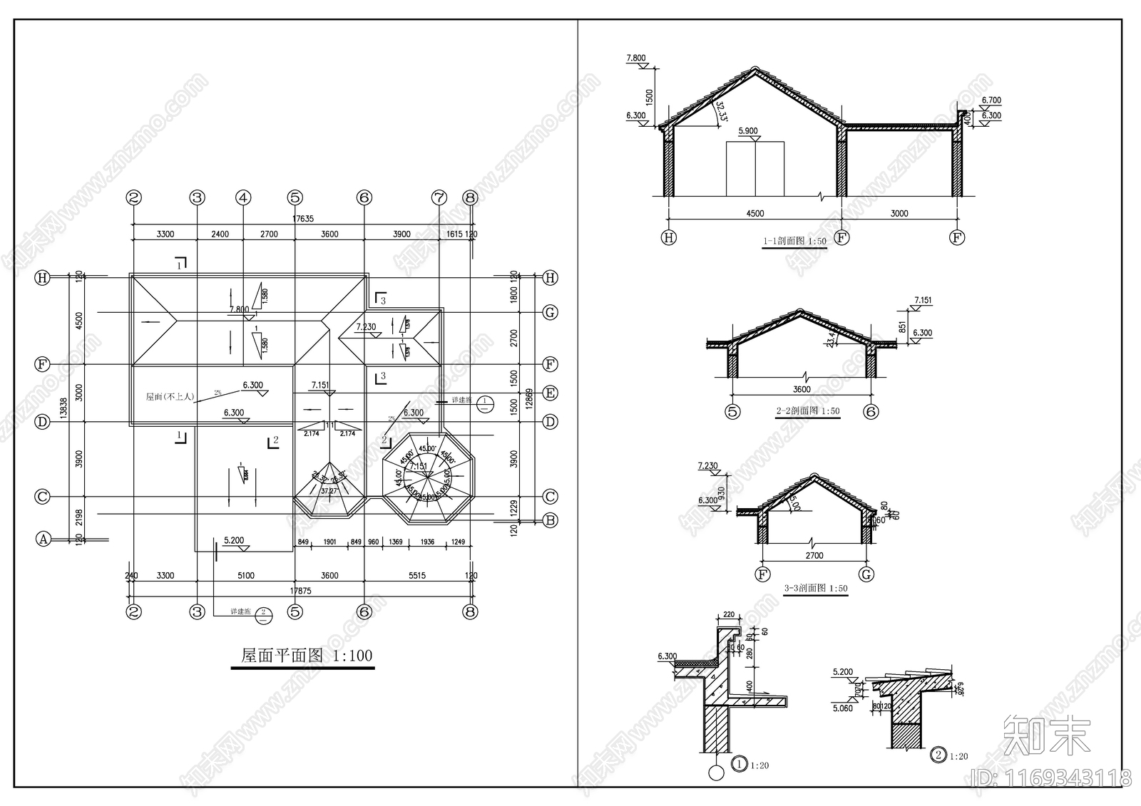 现代美式别墅建筑cad施工图下载【ID:1169343118】