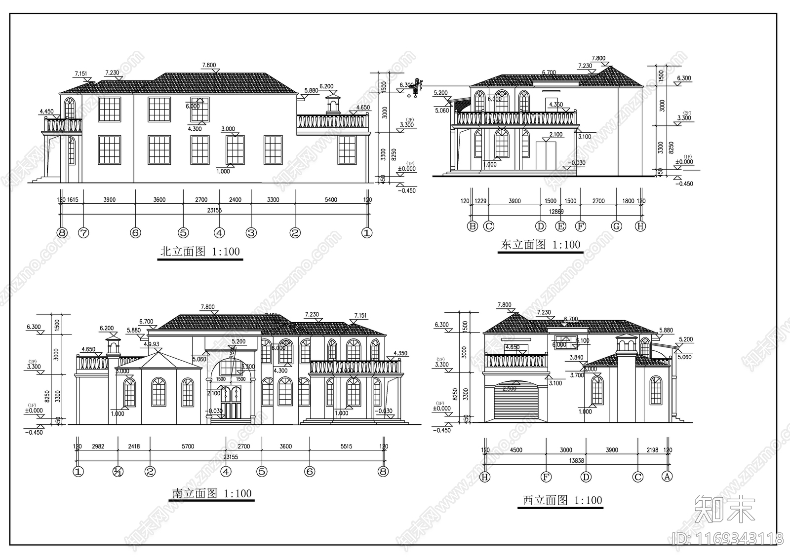 现代美式别墅建筑cad施工图下载【ID:1169343118】