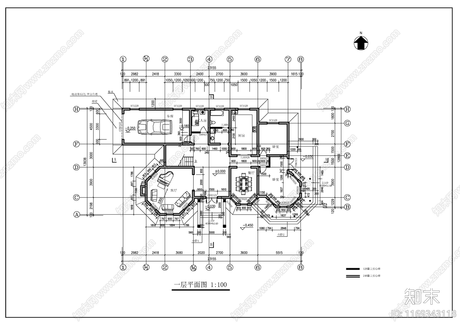 现代美式别墅建筑cad施工图下载【ID:1169343118】