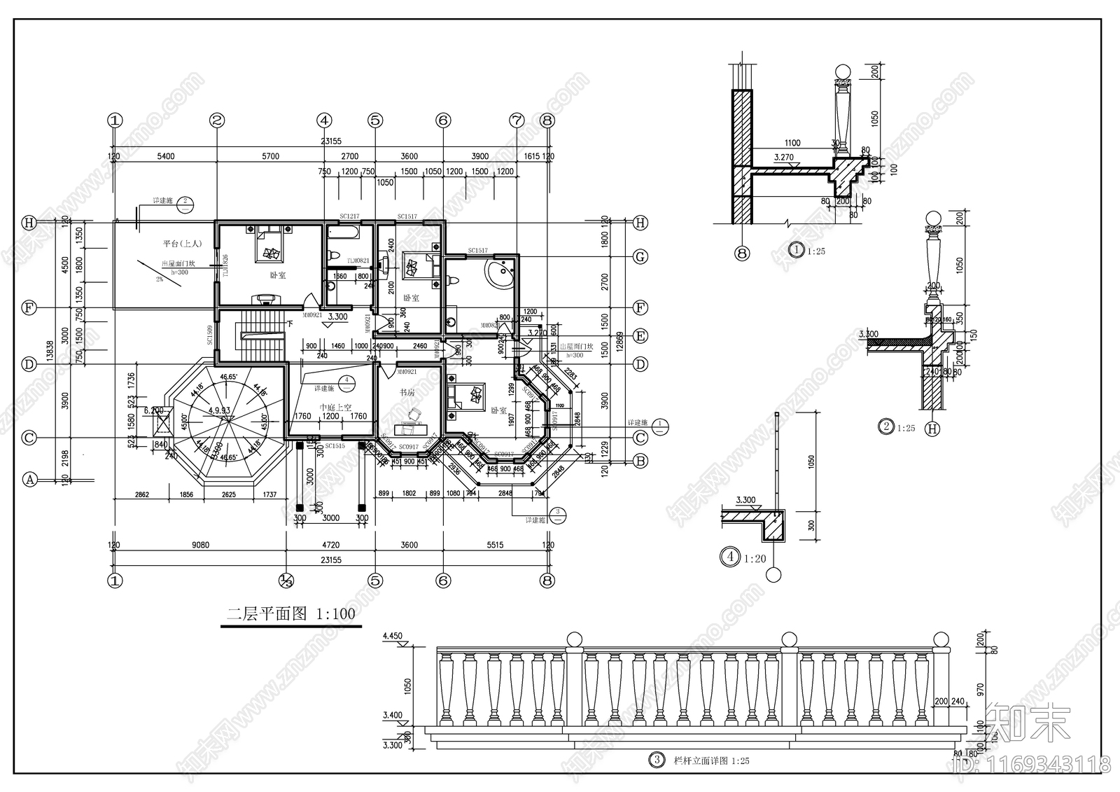 现代美式别墅建筑cad施工图下载【ID:1169343118】