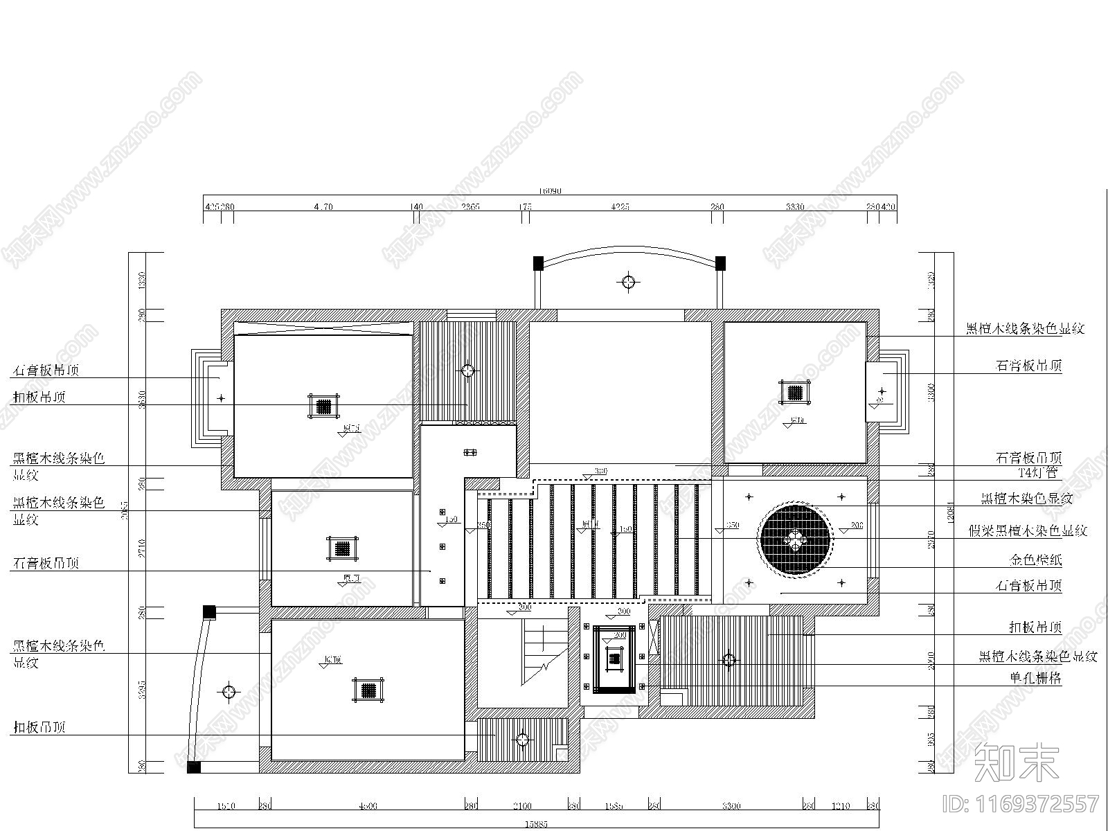 中式整体家装空间cad施工图下载【ID:1169372557】