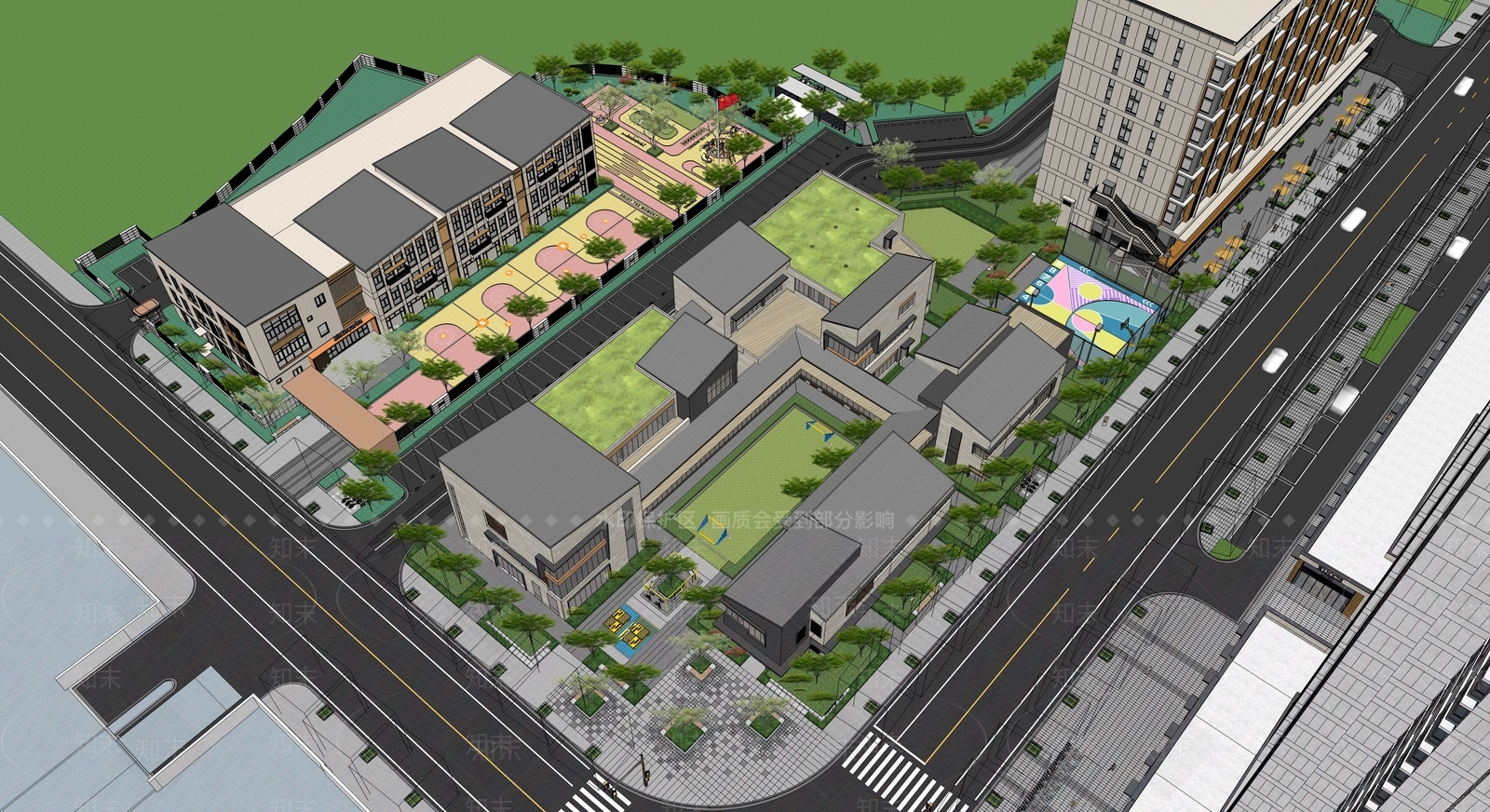 现代小区景观SU模型下载【ID:1169374906】