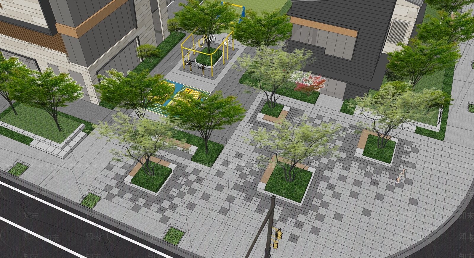 现代小区景观SU模型下载【ID:1169374906】