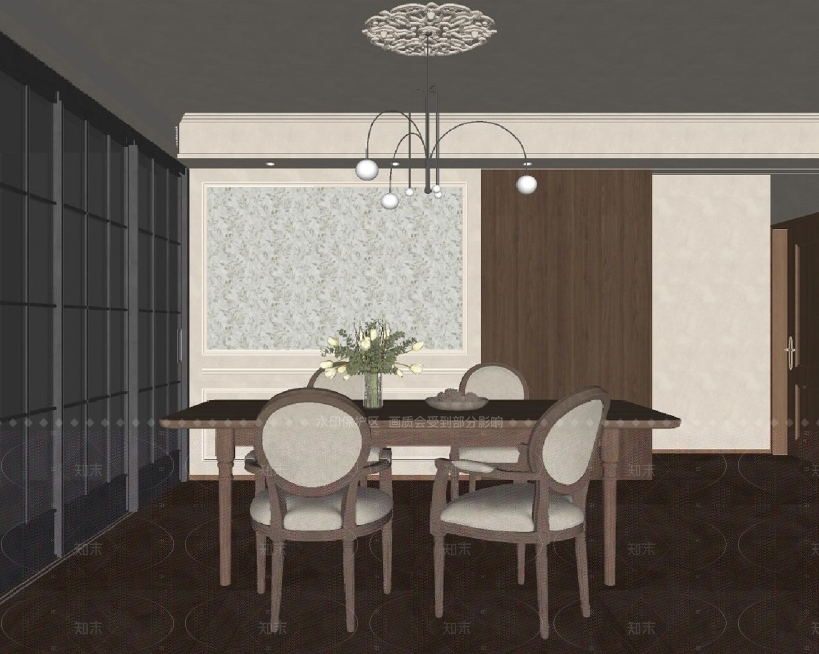 美式家居餐厅SU模型下载【ID:1215989967】