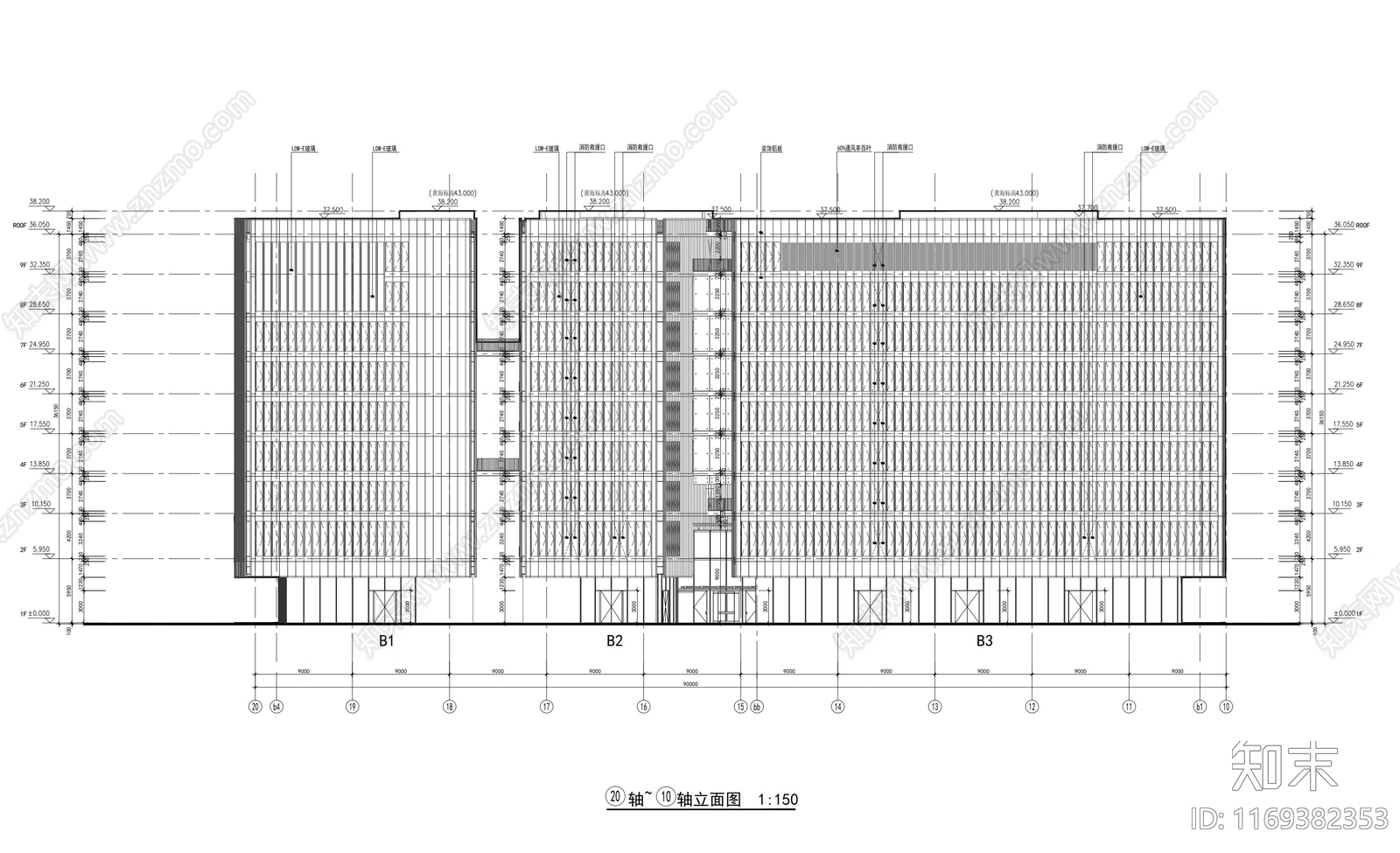 现代极简办公楼建筑cad施工图下载【ID:1169382353】