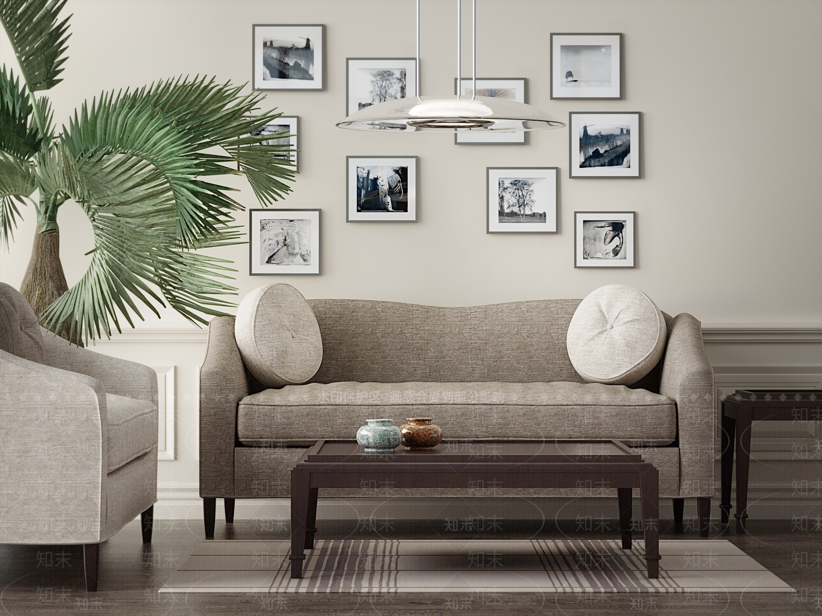 美式欧式沙发组合SU模型下载【ID:1169391530】