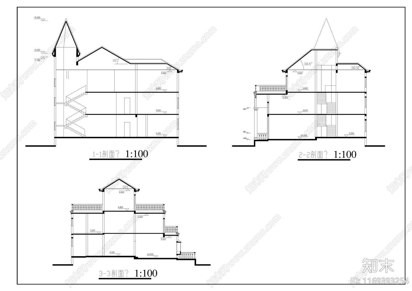 欧式别墅建筑cad施工图下载【ID:1169393254】