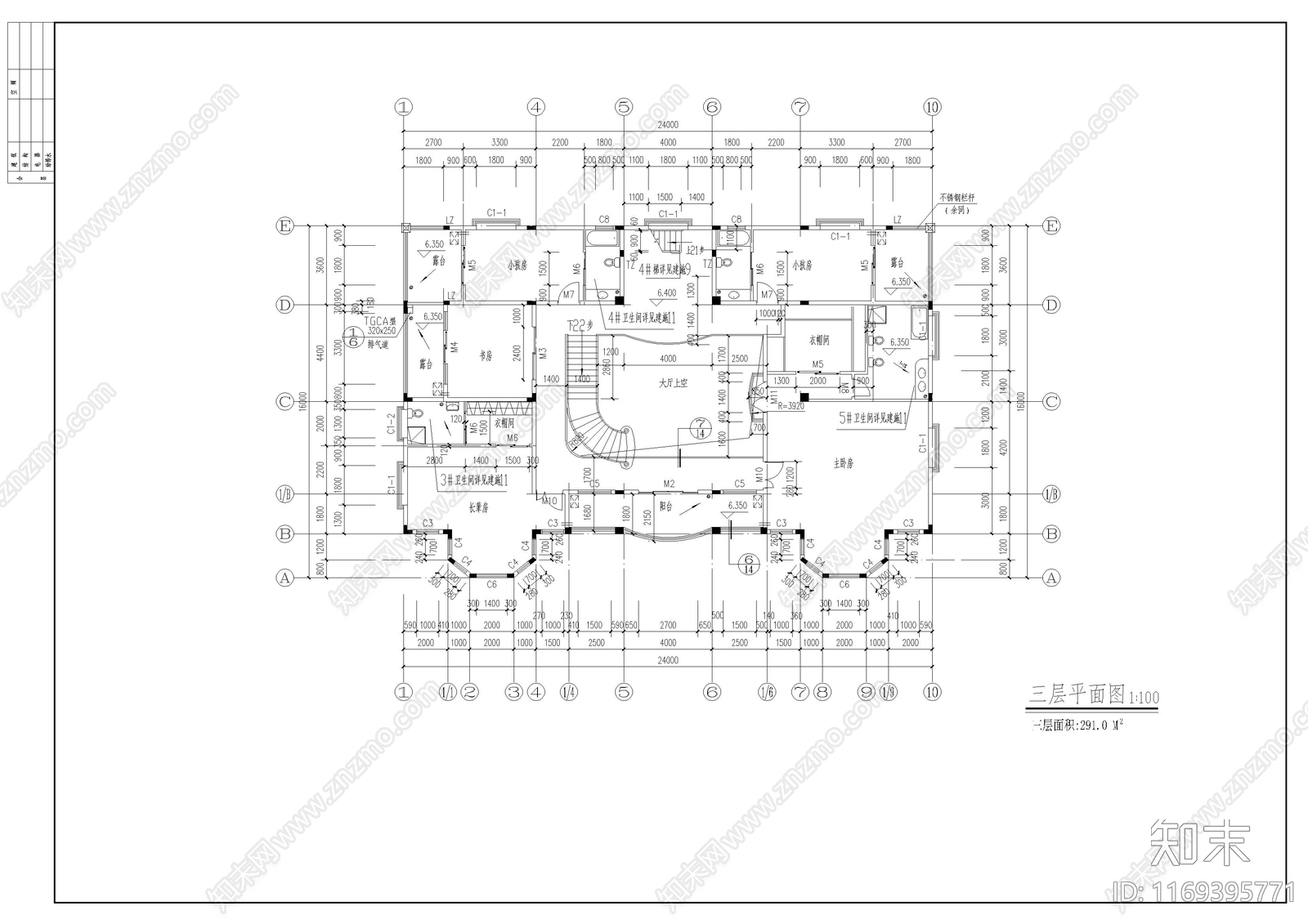 欧式别墅建筑cad施工图下载【ID:1169395771】