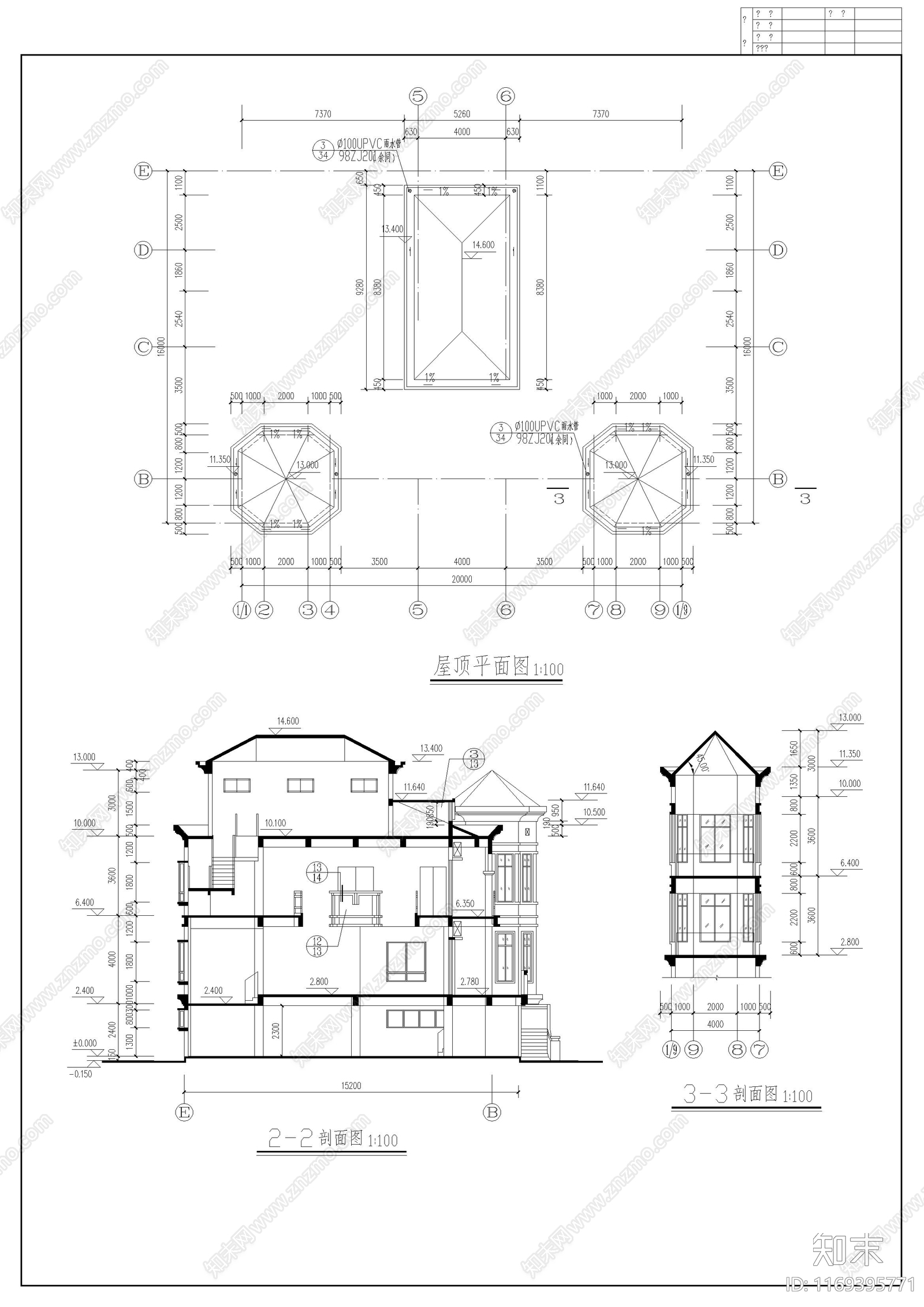 欧式别墅建筑cad施工图下载【ID:1169395771】