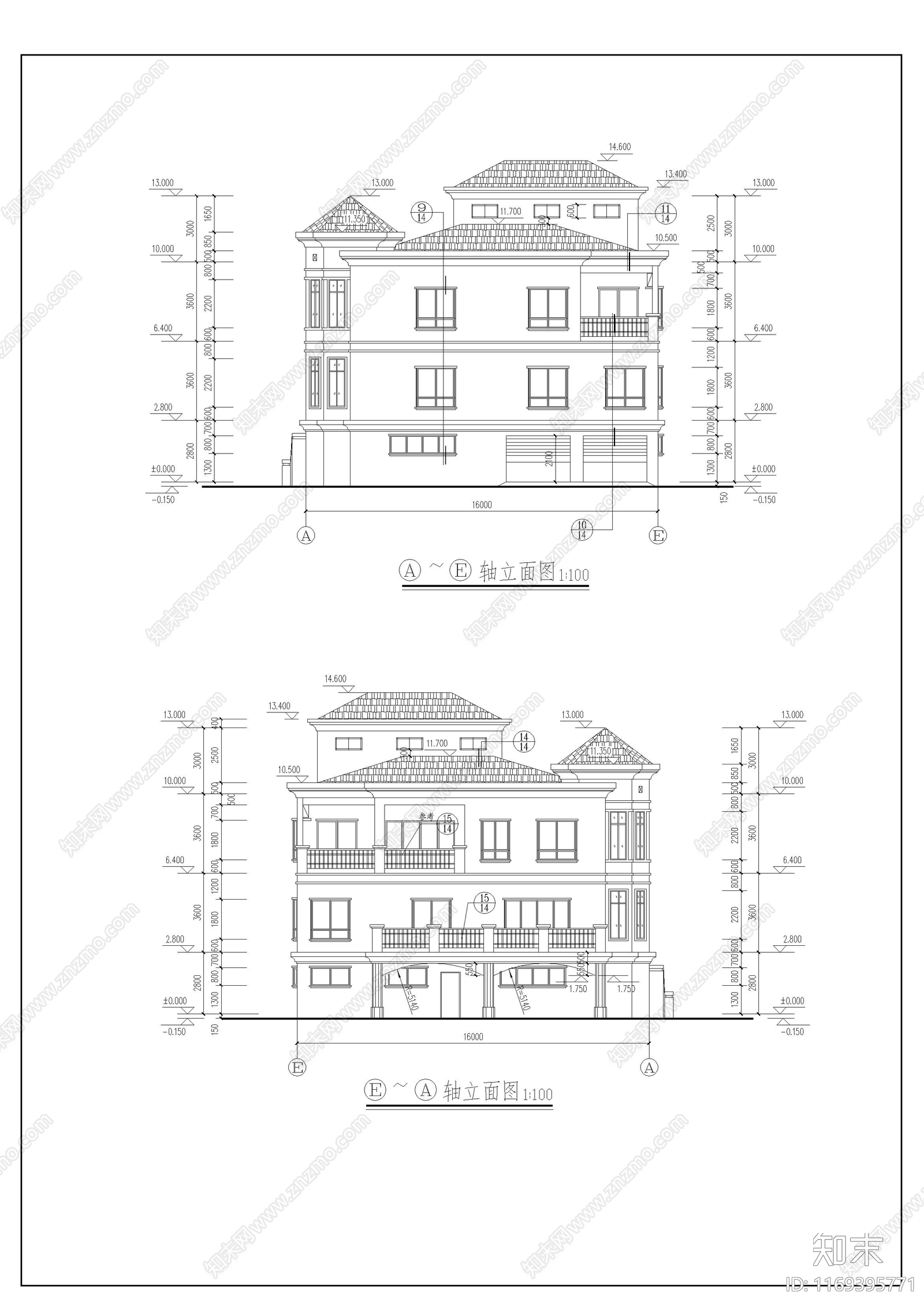 欧式别墅建筑cad施工图下载【ID:1169395771】