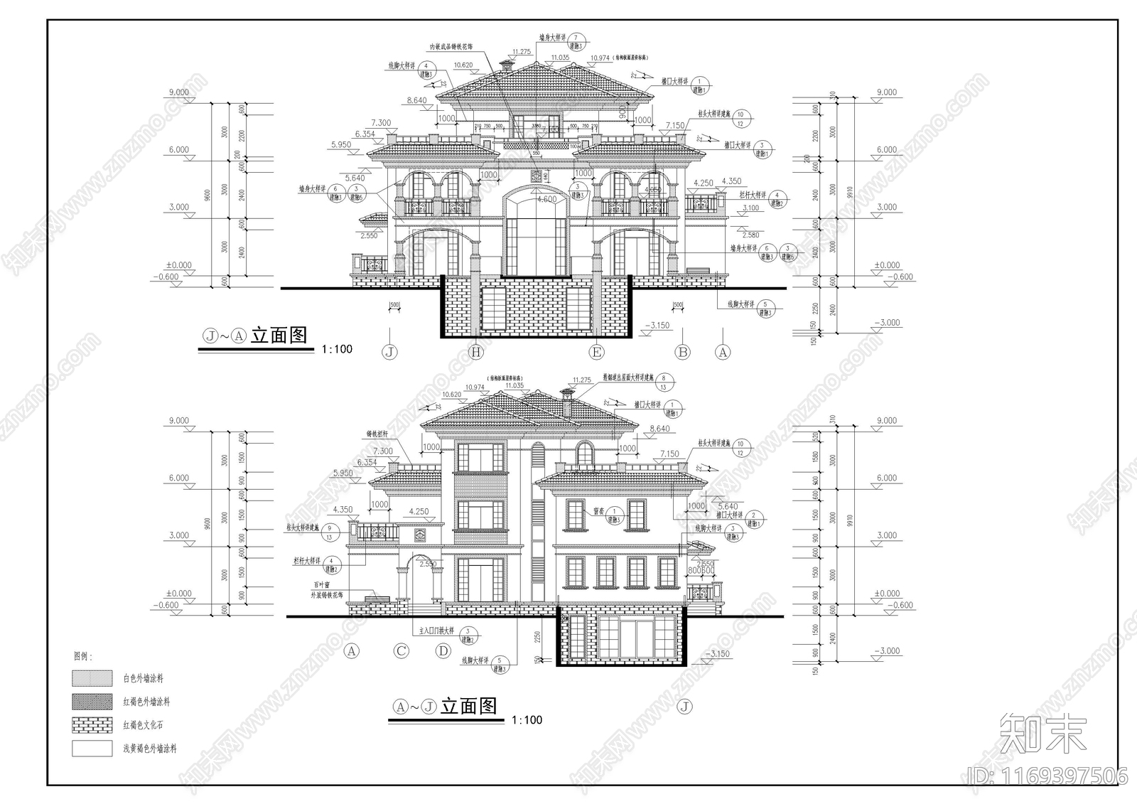 欧式别墅建筑cad施工图下载【ID:1169397506】