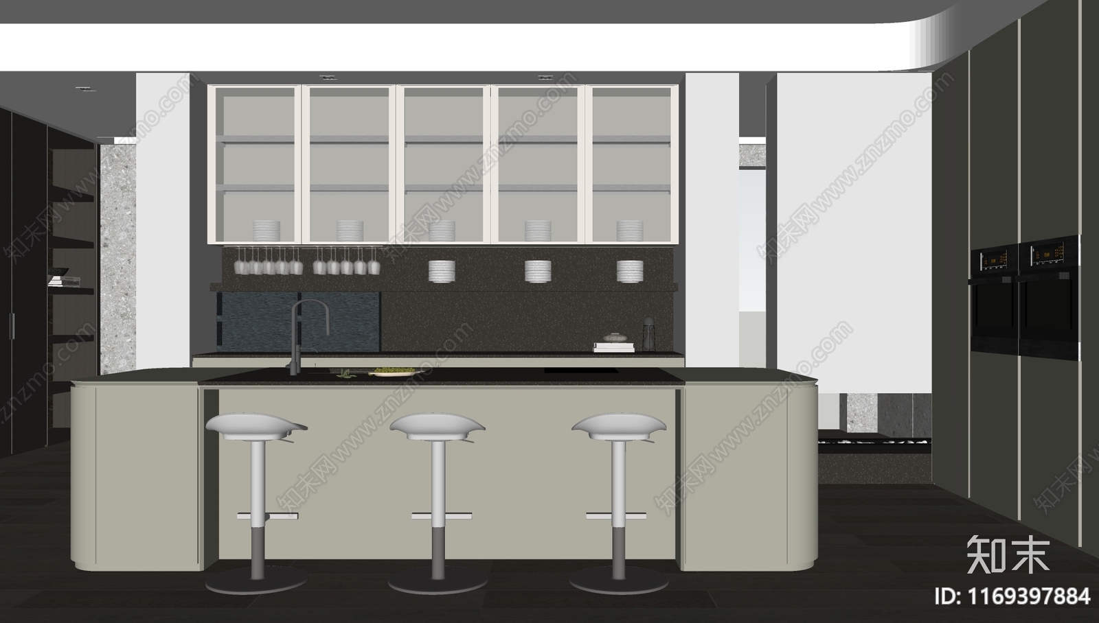 现代极简开放式厨房SU模型下载【ID:1169397884】