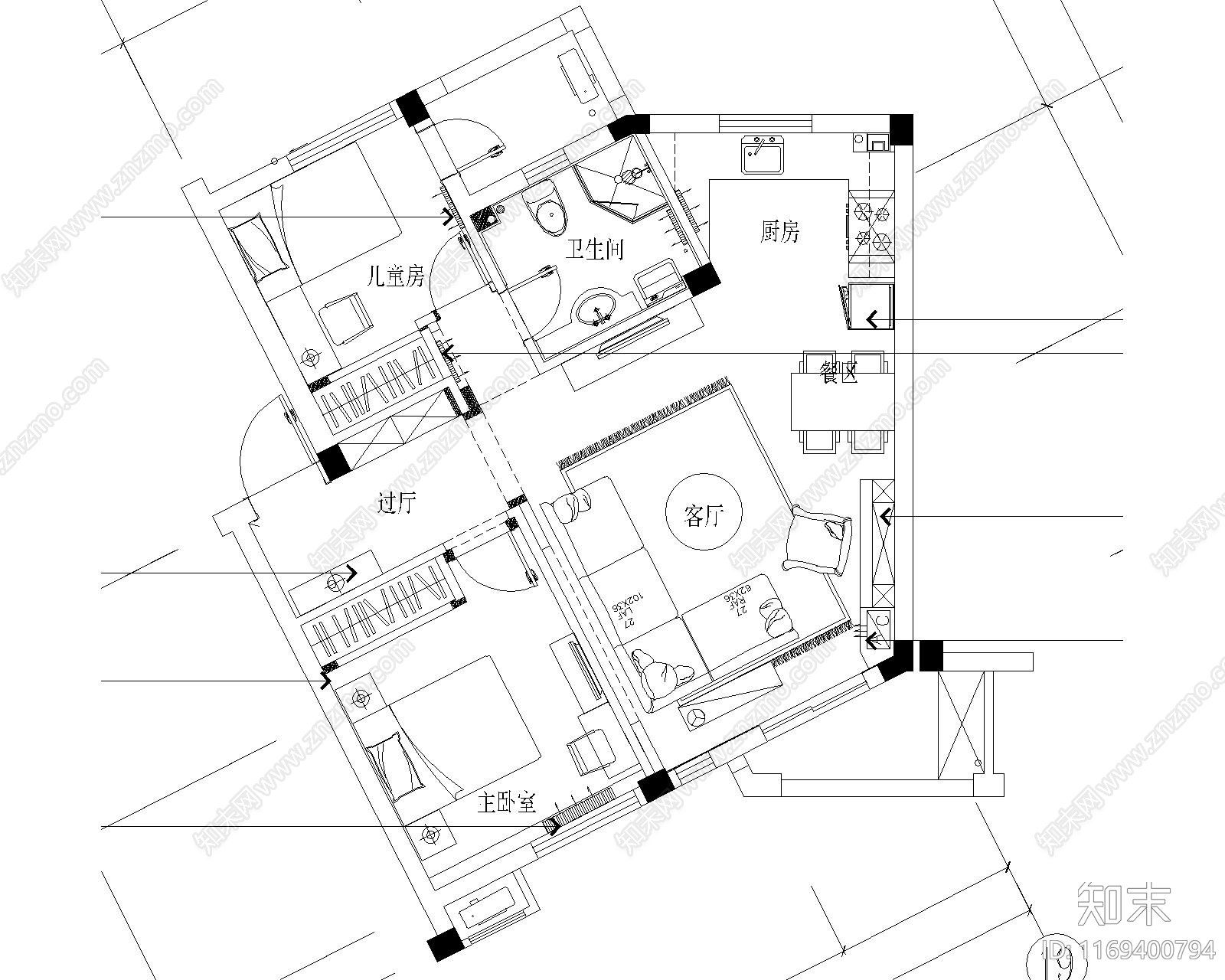 现代整体家装空间cad施工图下载【ID:1169400794】