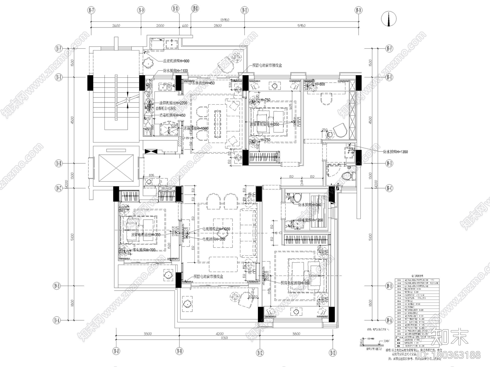 [深圳]160㎡现代三居家装样板房设计施工图施工图下载【ID:180363188】