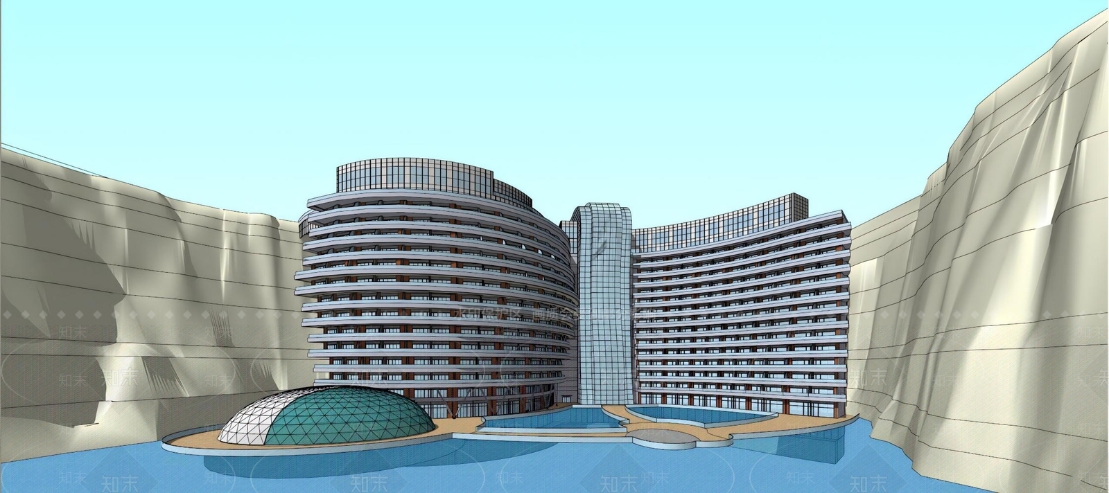 现代酒店建筑SU模型下载【ID:1169406107】
