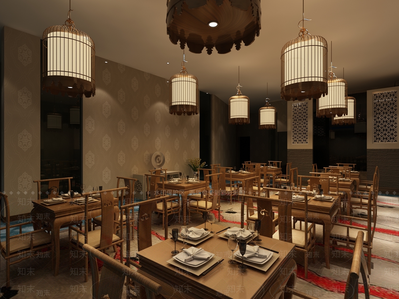 新中式中餐厅3D模型下载【ID:1169413352】