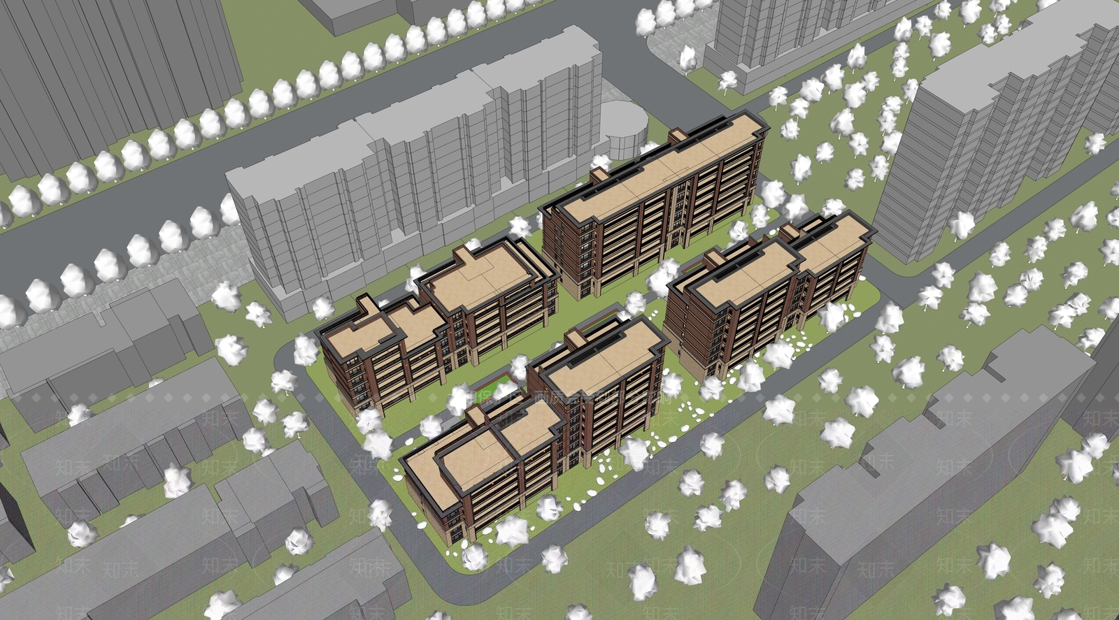新中式中式多层住宅SU模型下载【ID:1169415029】