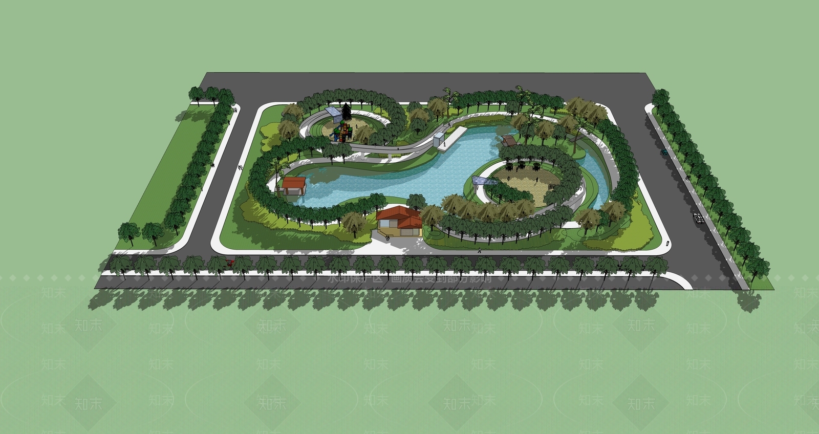 现代景观公园SU模型下载【ID:1169419310】