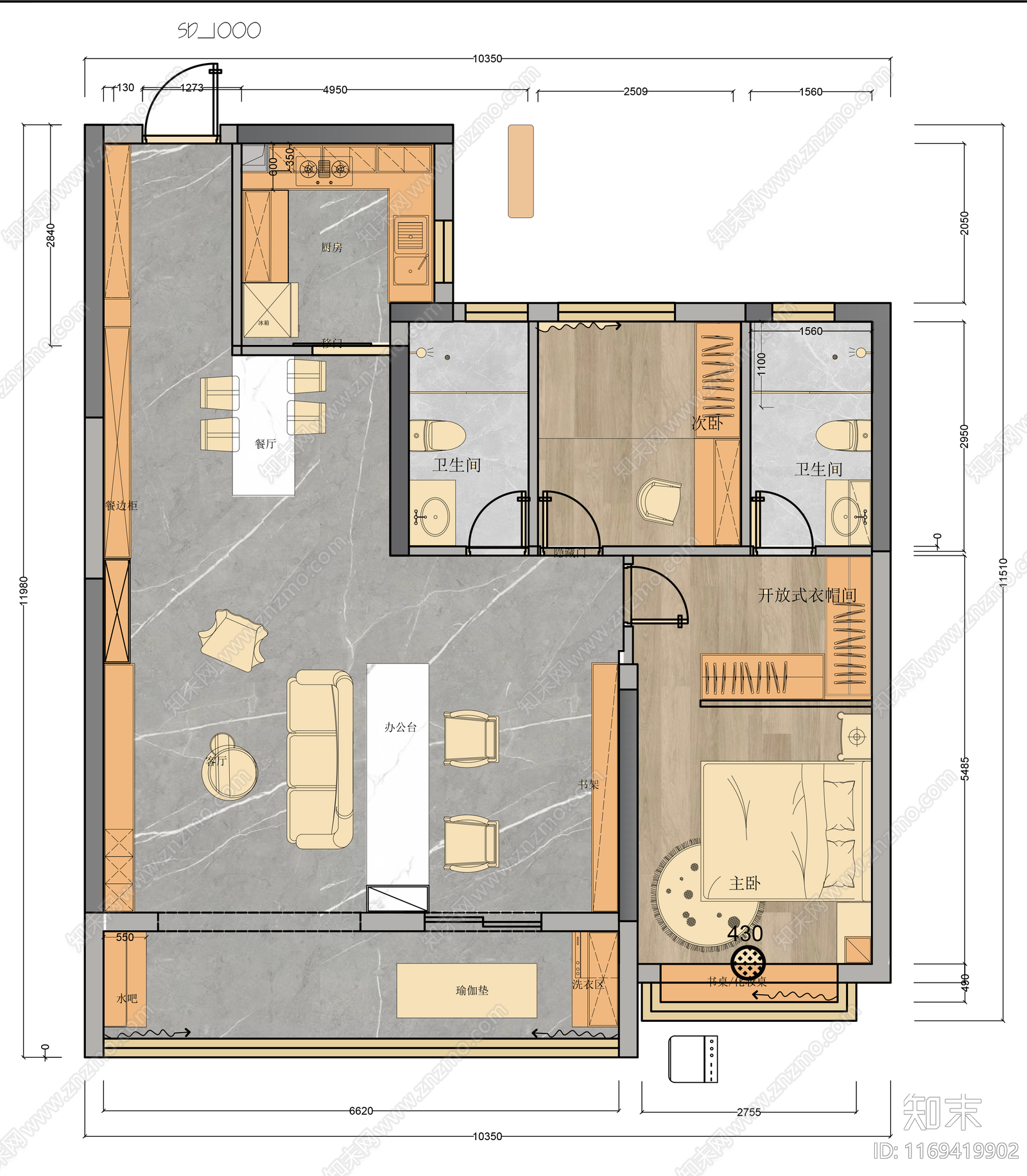 现代轻奢整体家装空间施工图下载【ID:1169419902】