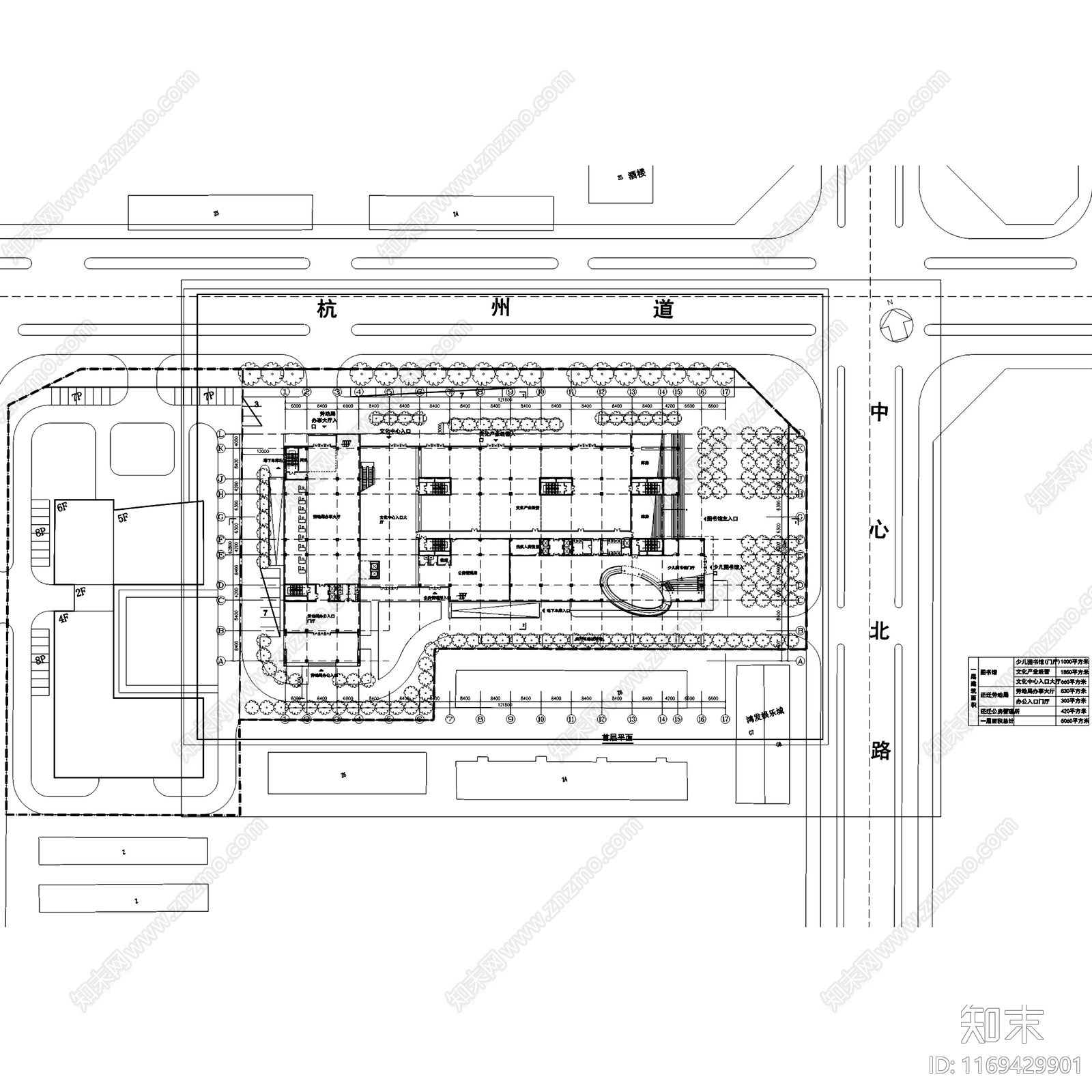 现代图书馆建筑cad施工图下载【ID:1169429901】