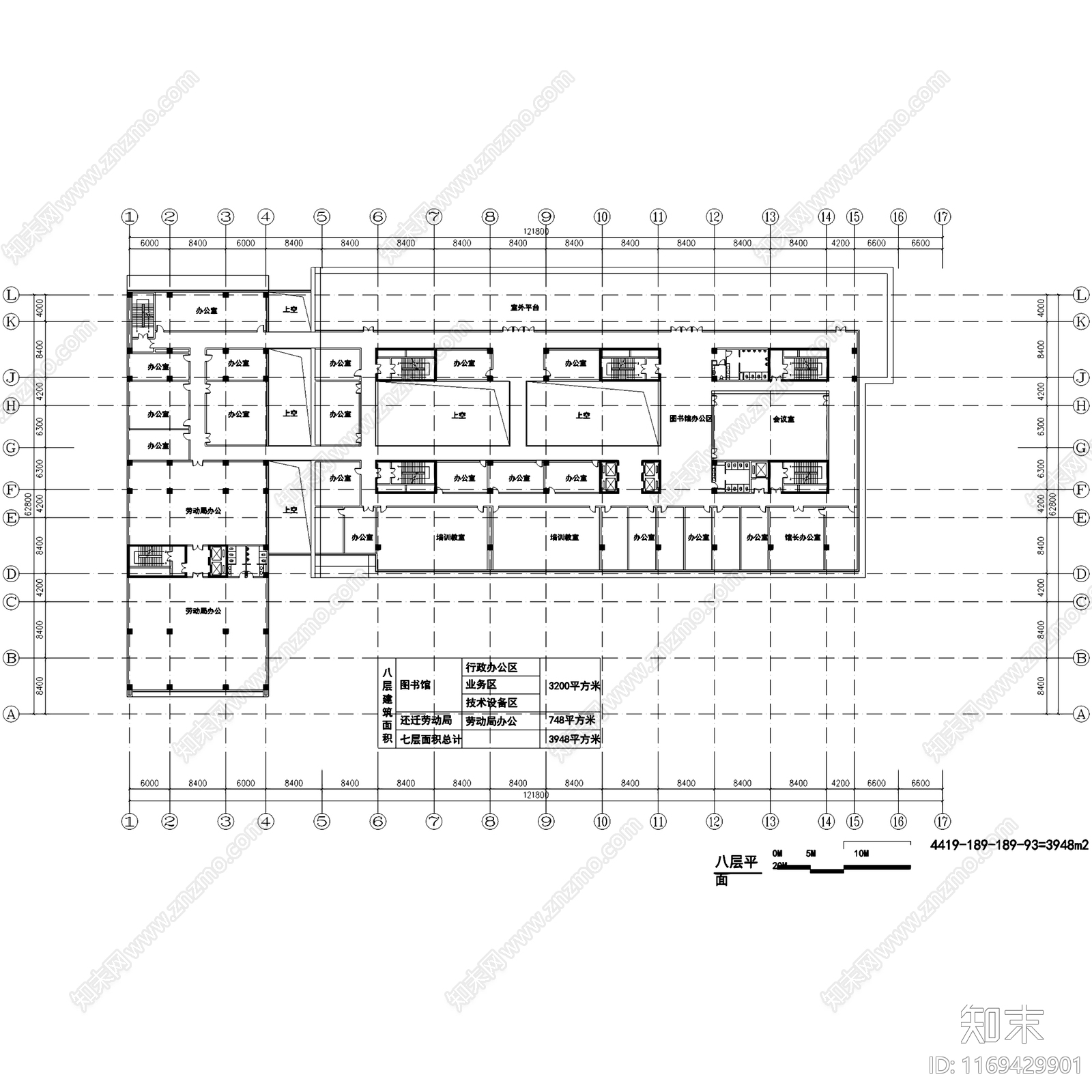 现代图书馆建筑cad施工图下载【ID:1169429901】