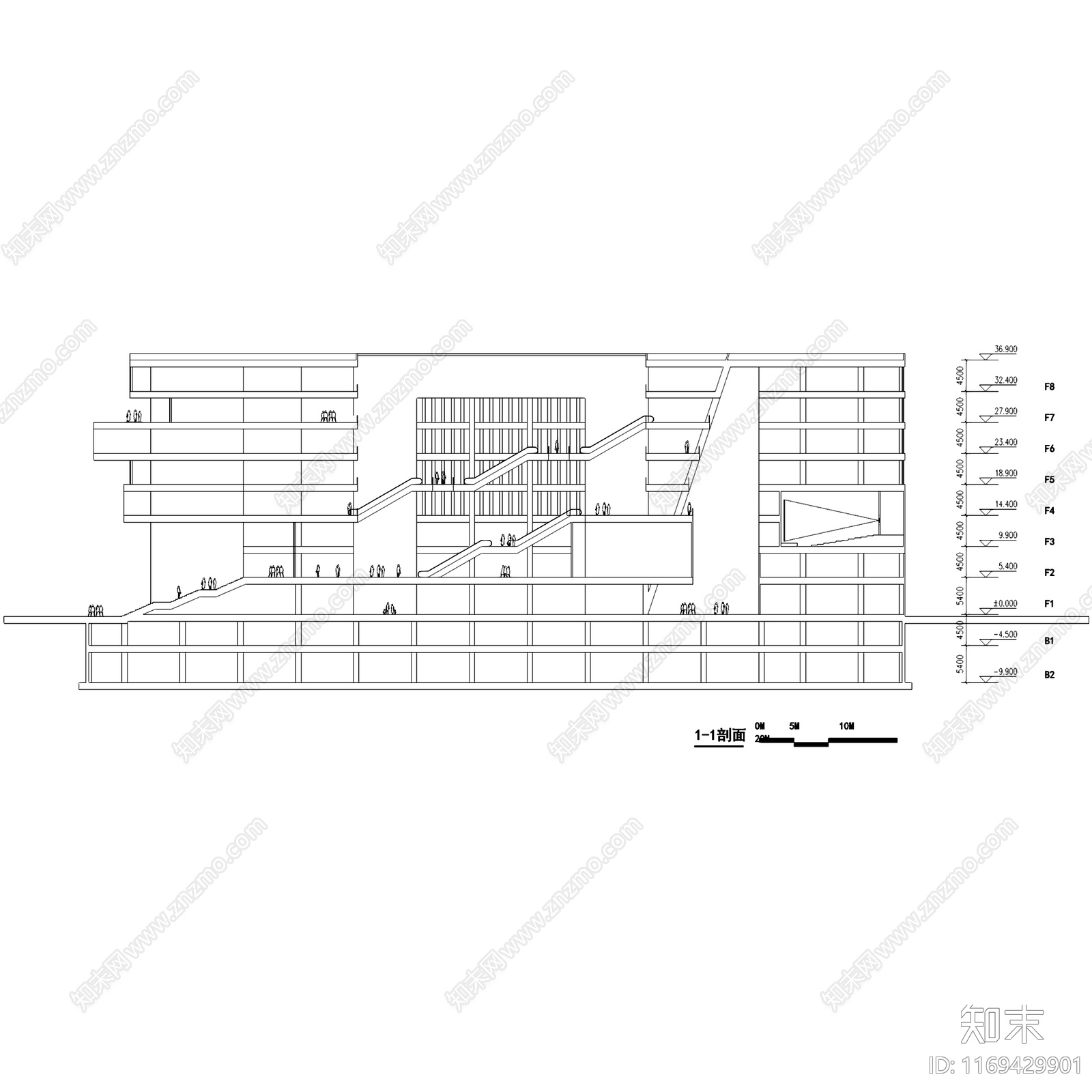 现代图书馆建筑cad施工图下载【ID:1169429901】