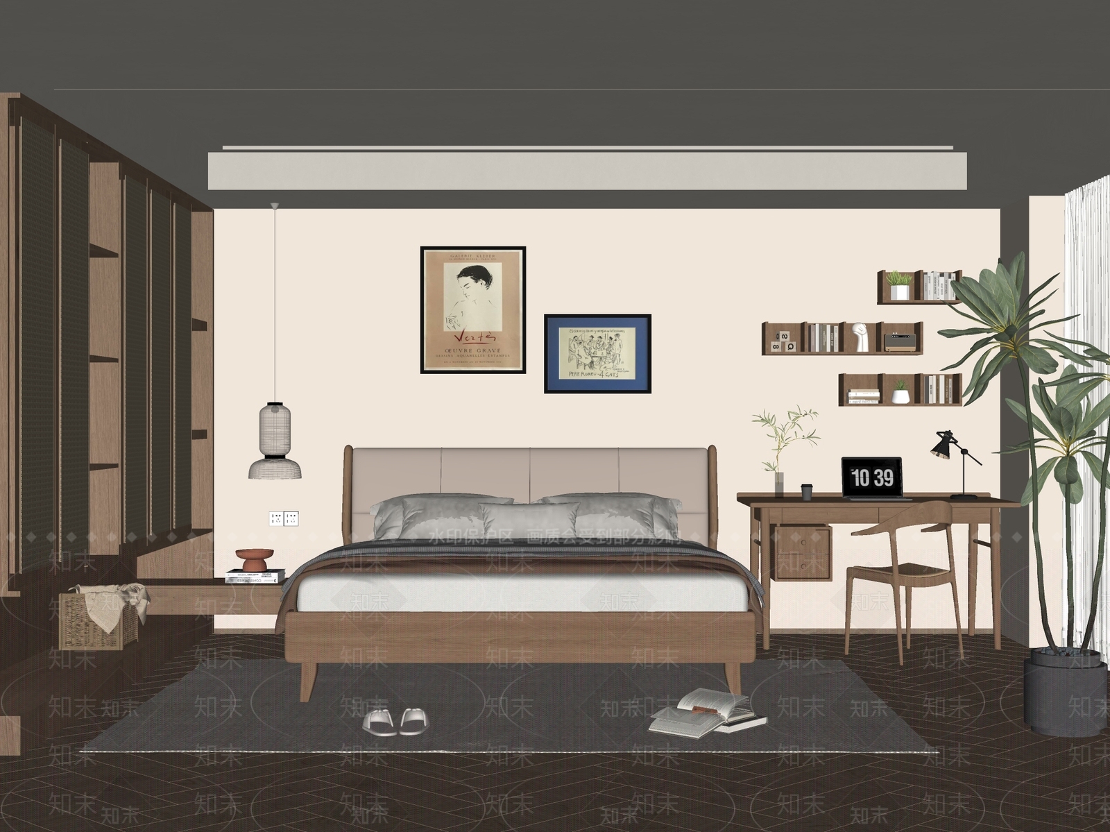 蓝色边框插画挂画挂画SU模型下载【ID:1227344665】